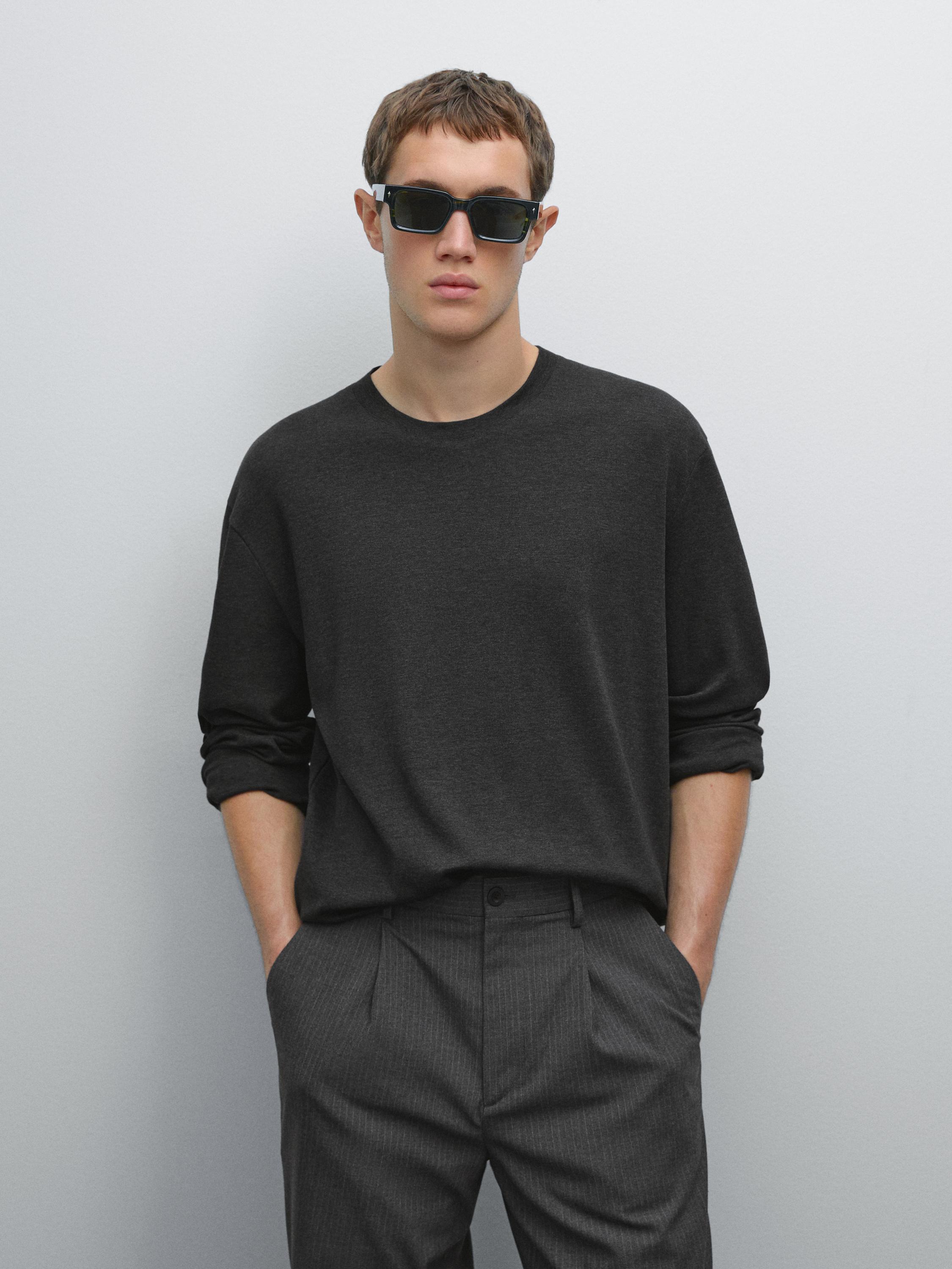 Long sleeve medium weight cotton T-shirt