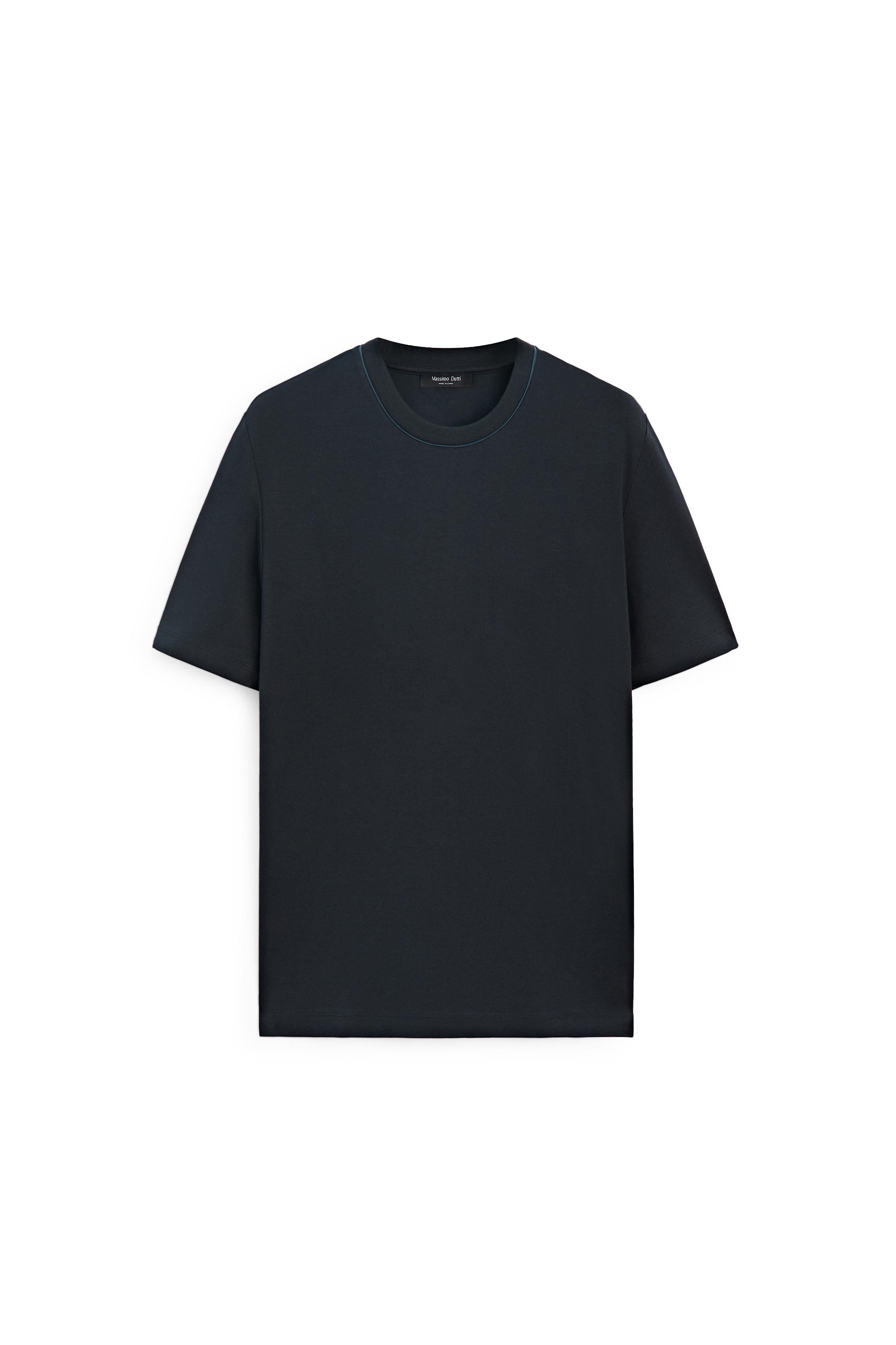 Contrast neck short sleeve T-shirt — NAVY BLUE