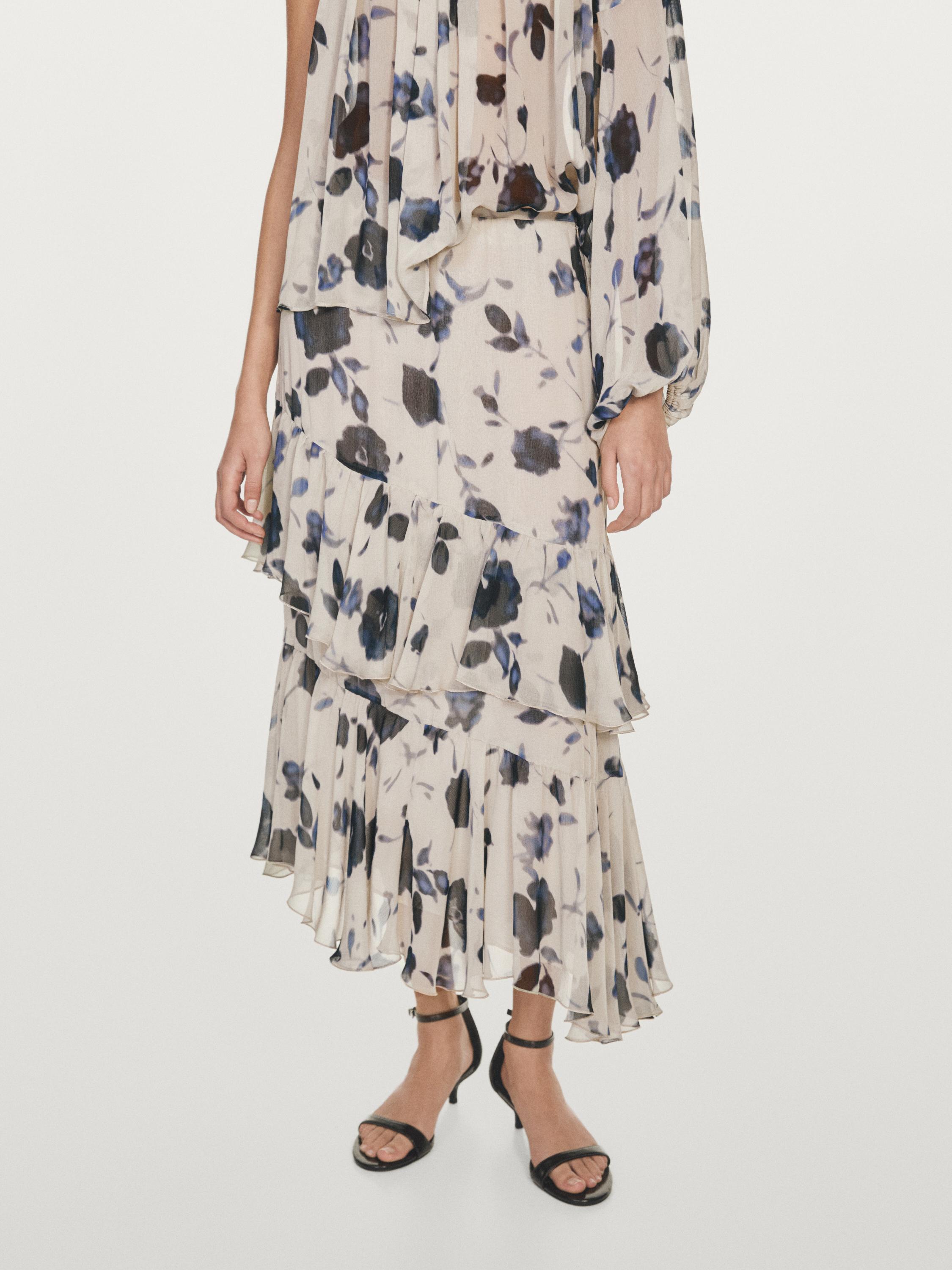 Falda midi volantes estampado flores