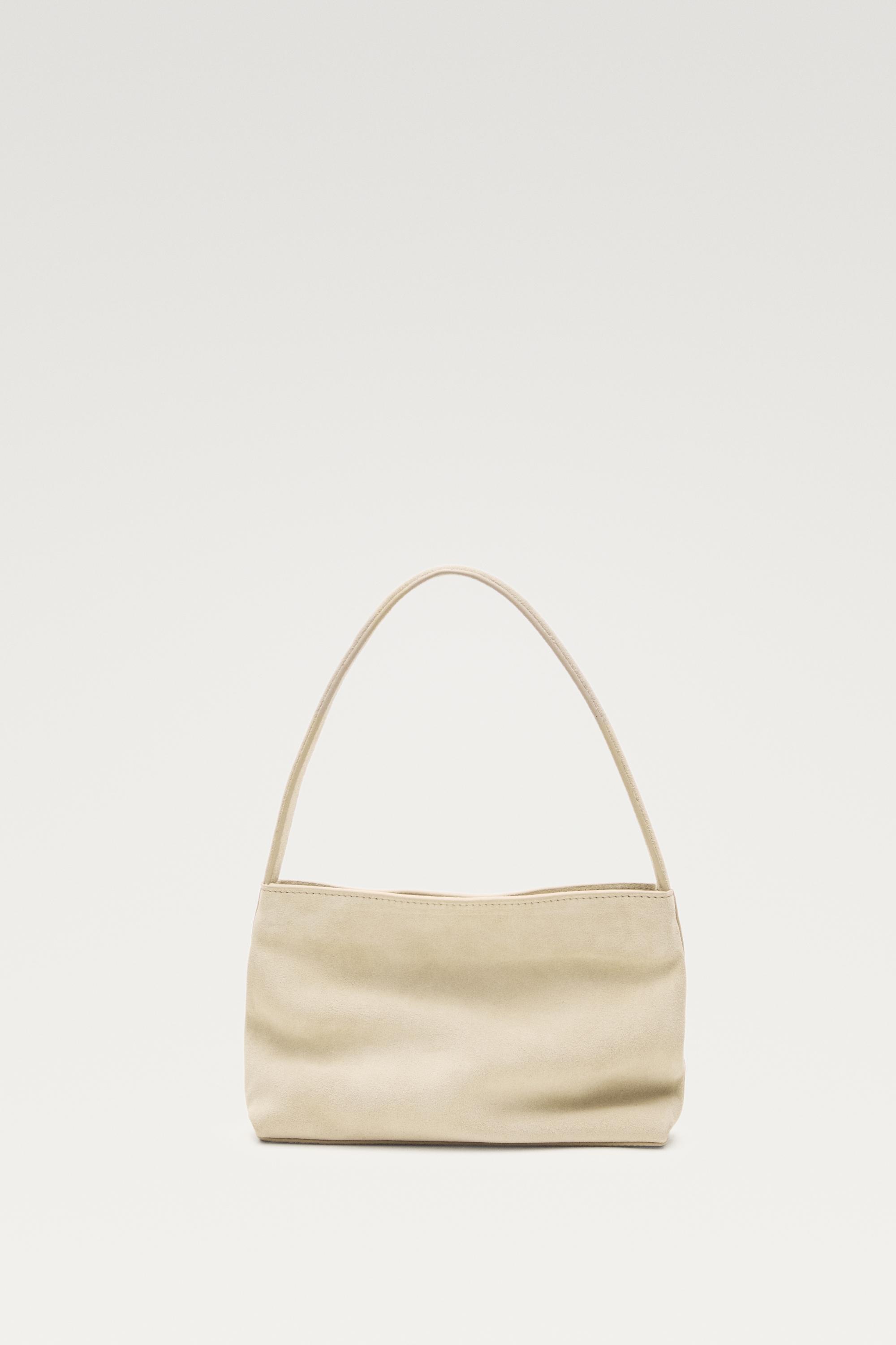 Split suede leather shoulder bag — Ecru