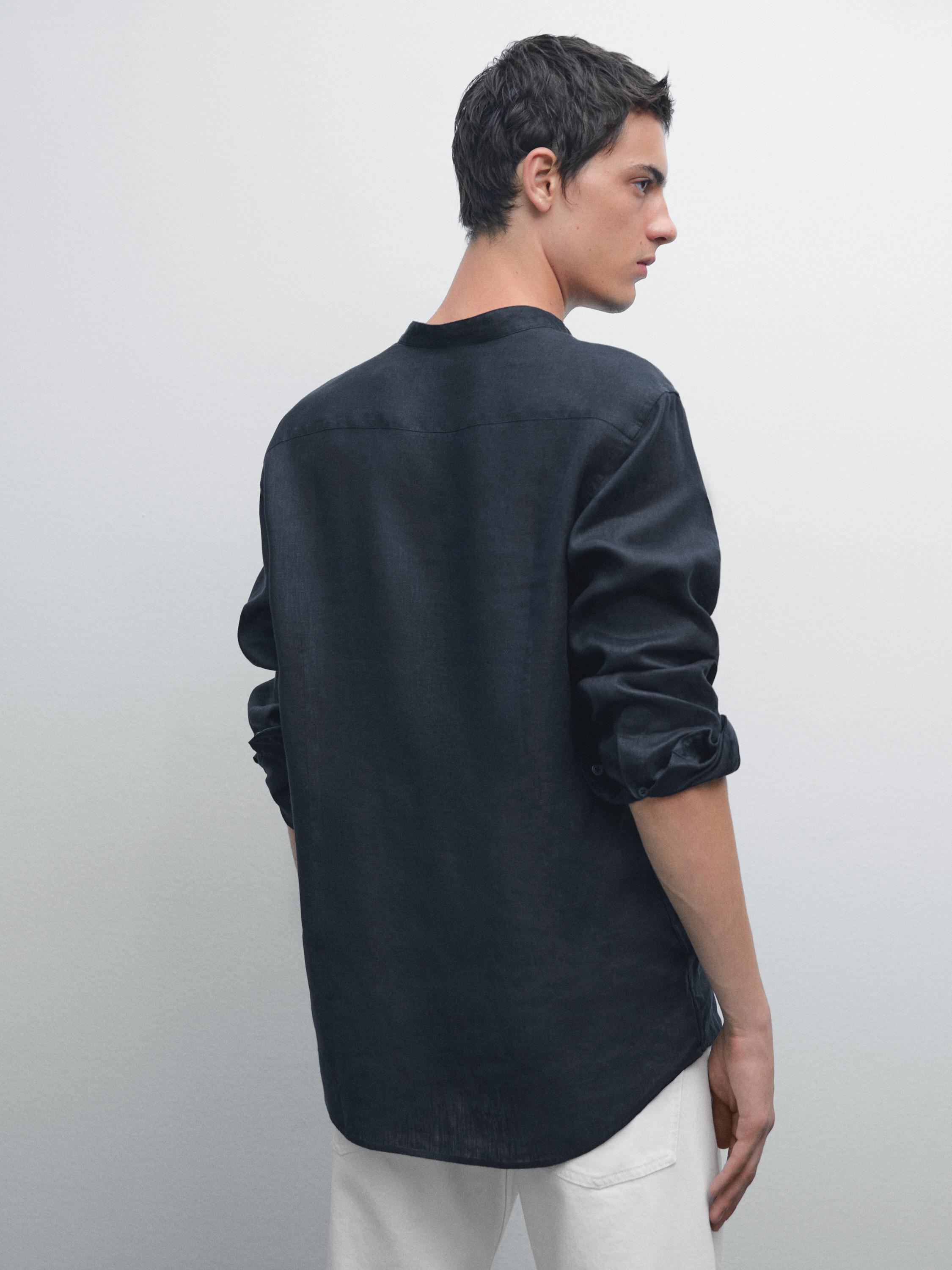 Regular-fit shirt with stand collar