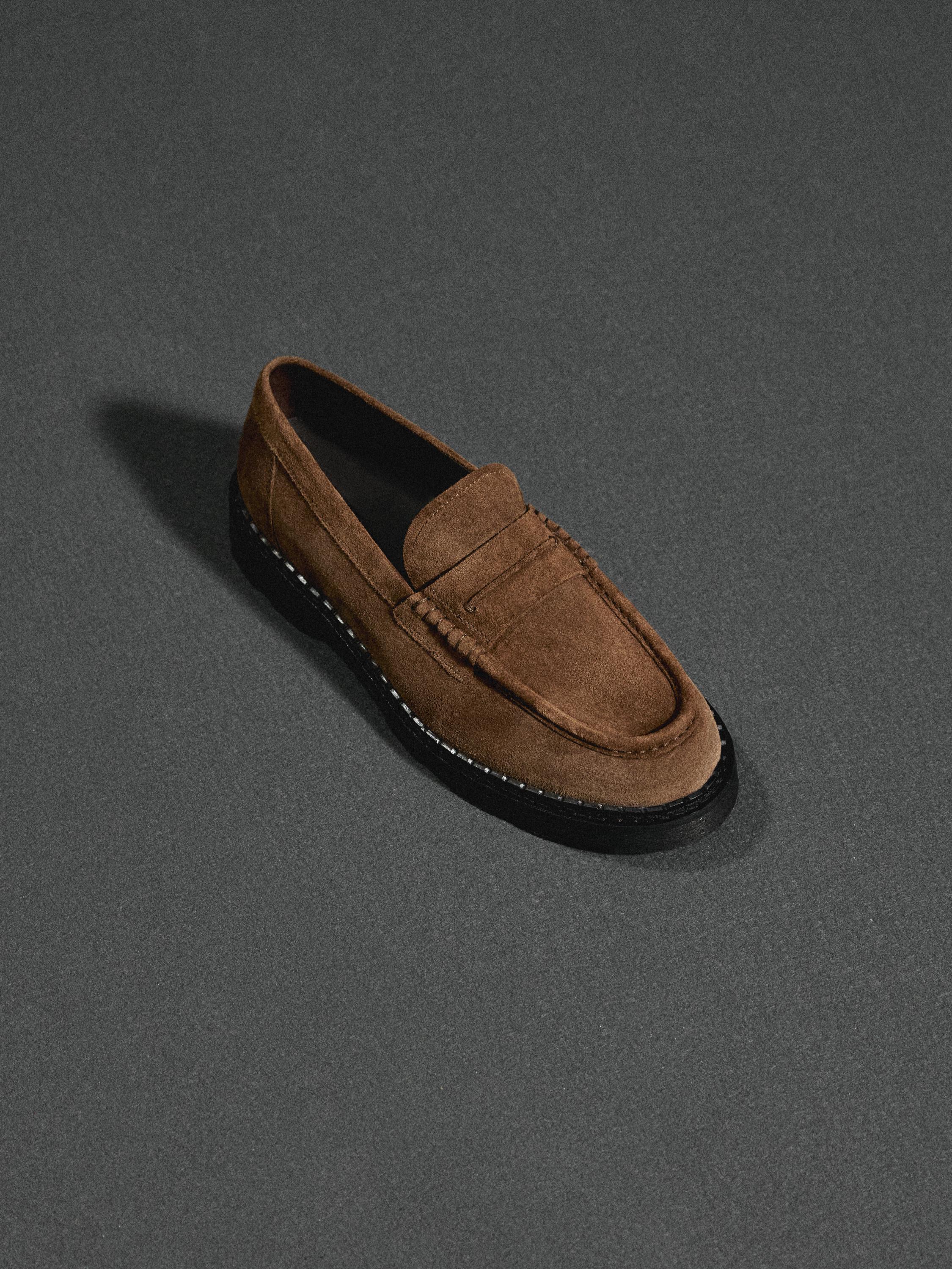Leather track-sole loafers with penny strap — BROWN