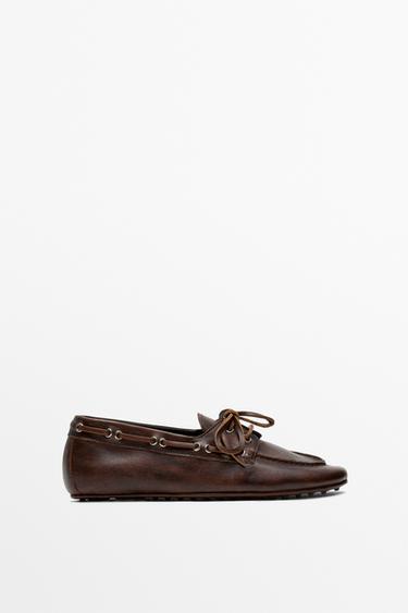 Leather lace-up boat shoe — BROWN 3
