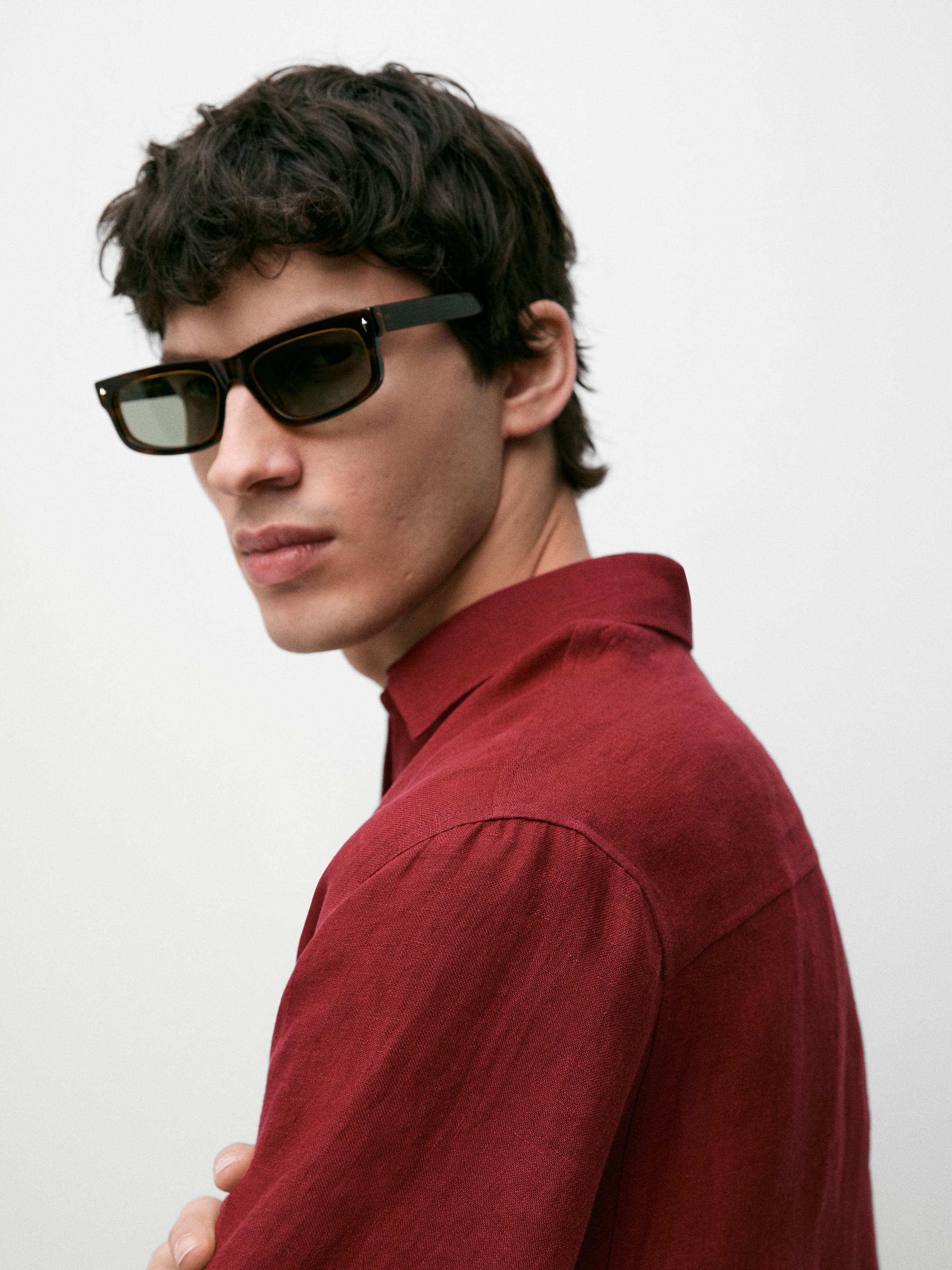 Textured 100% linen regular fit shirt — RED