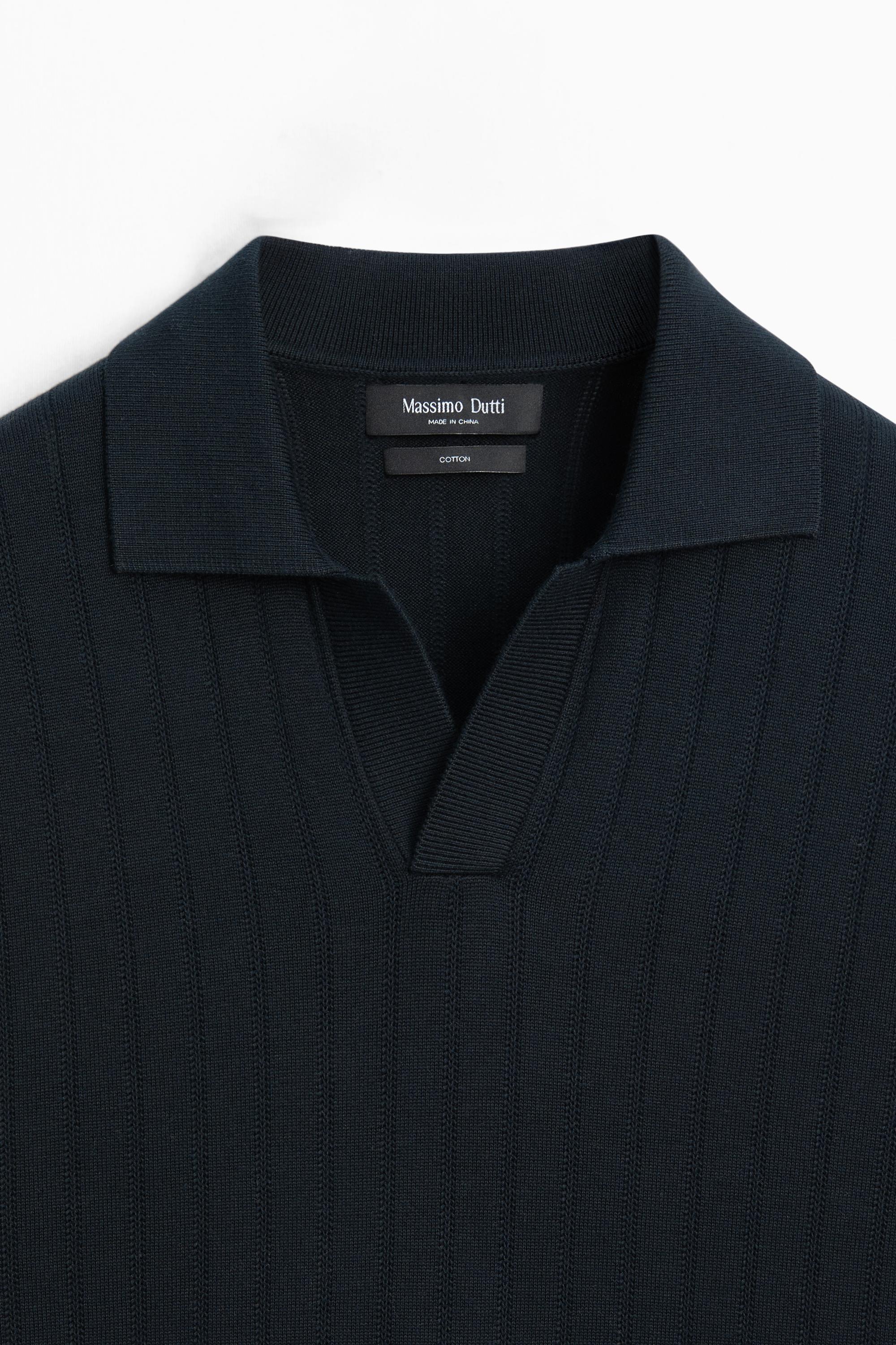 100% Cotton Knit Polo Sweater — NAVY BLUE