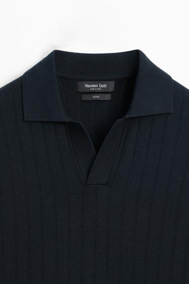 100% Cotton Knit Polo Sweater — NAVY BLUE 9