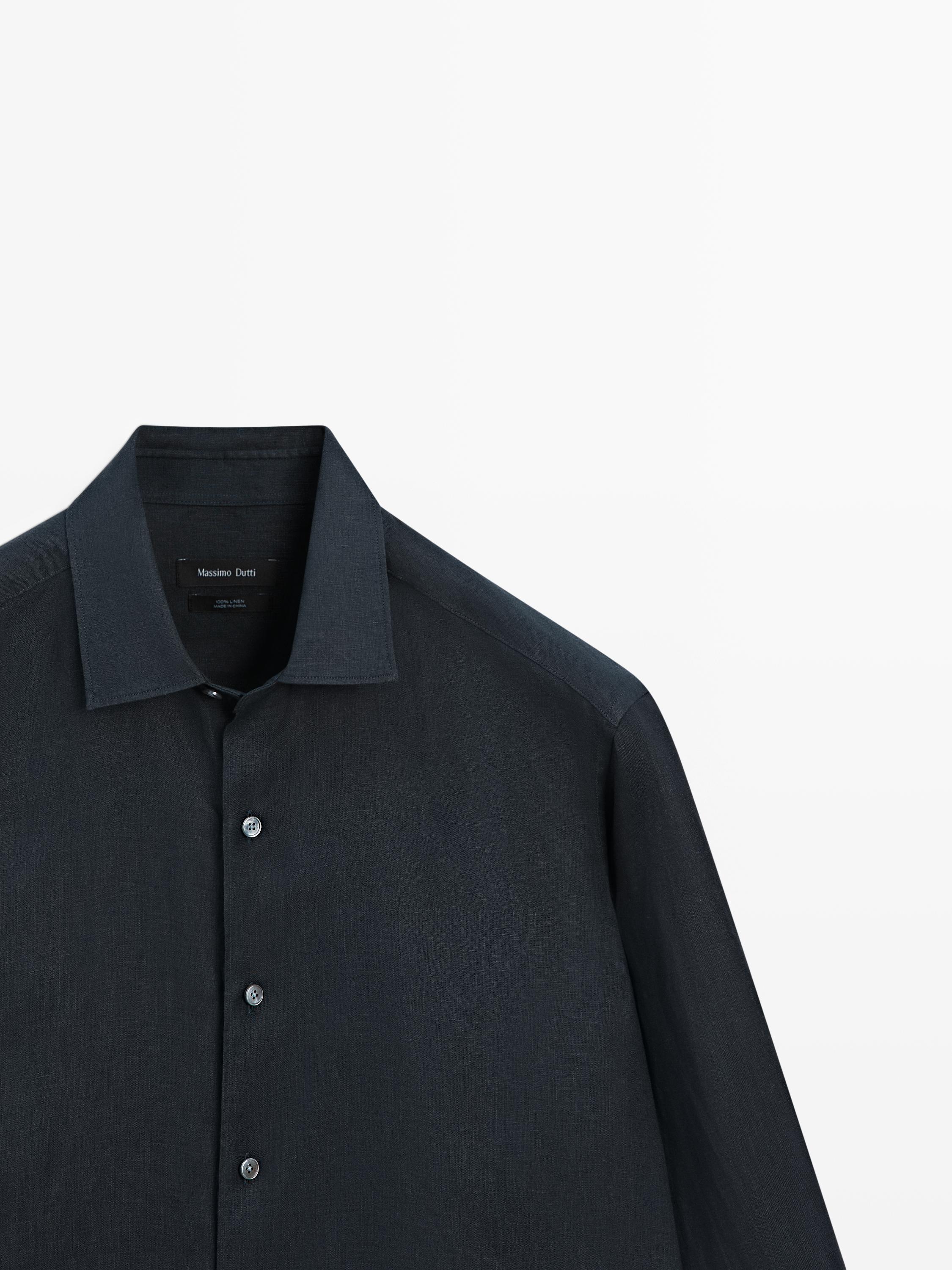 Extra fine regular fit linen shirt — NAVY BLUE