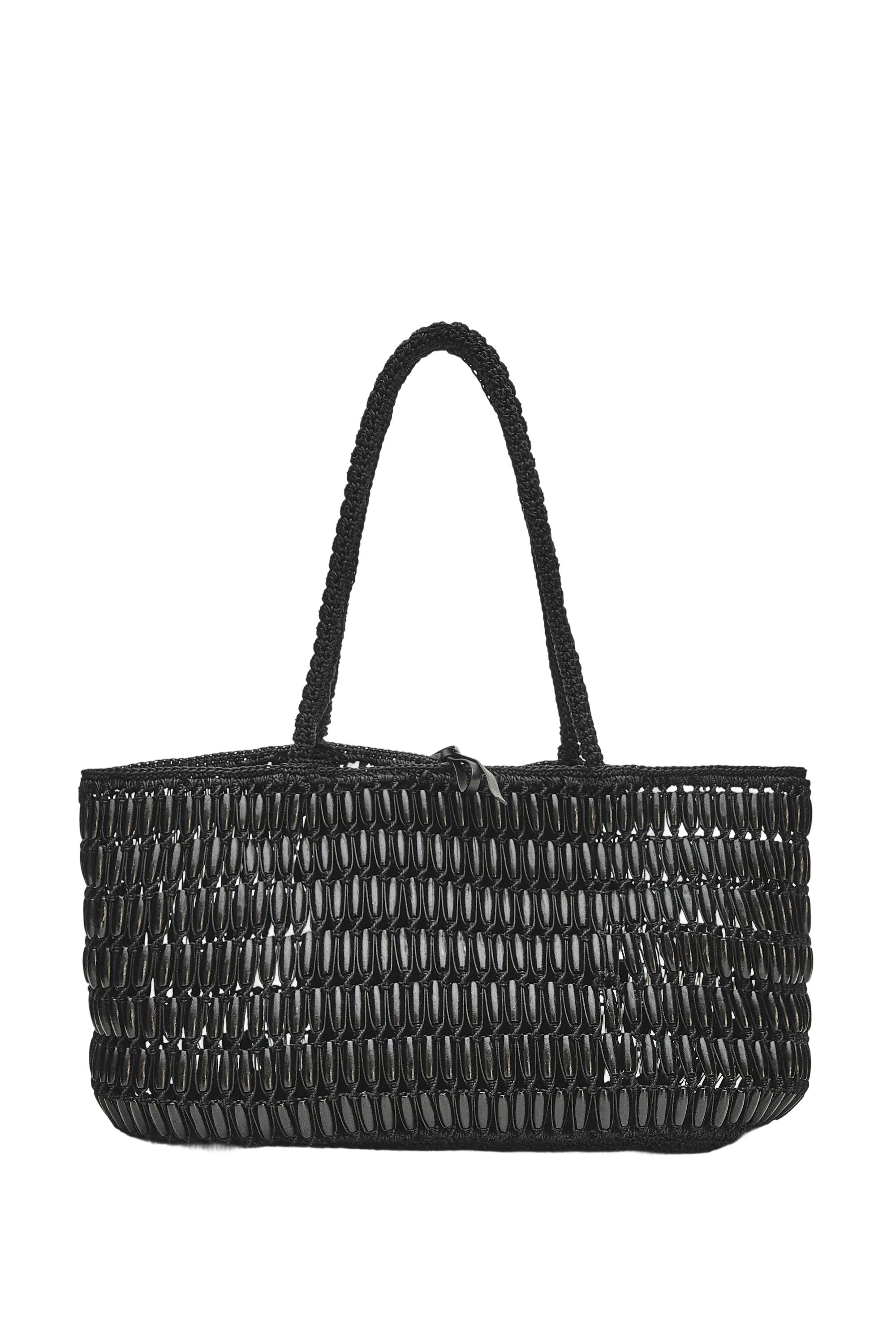 Tote bag with wooden details — BLACK