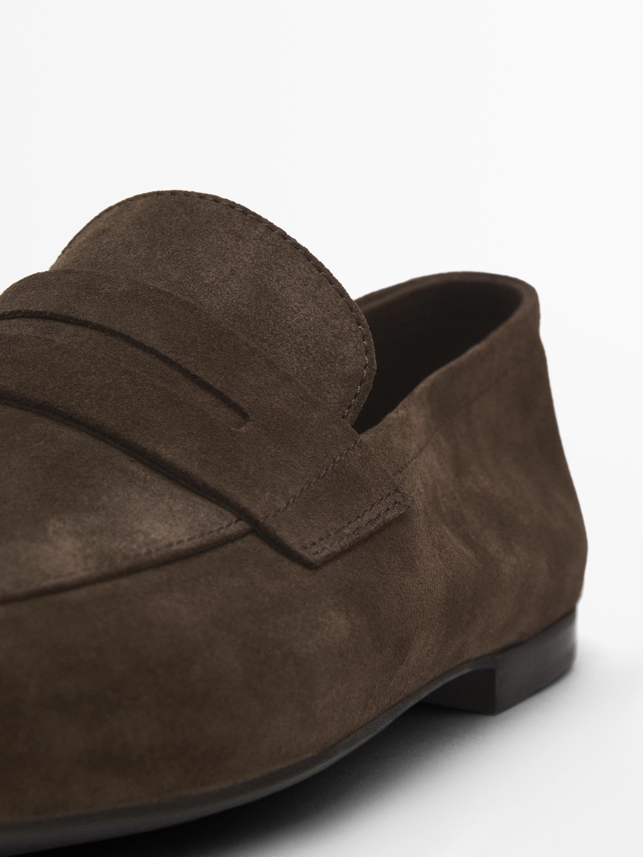 Soft split suede penny loafers