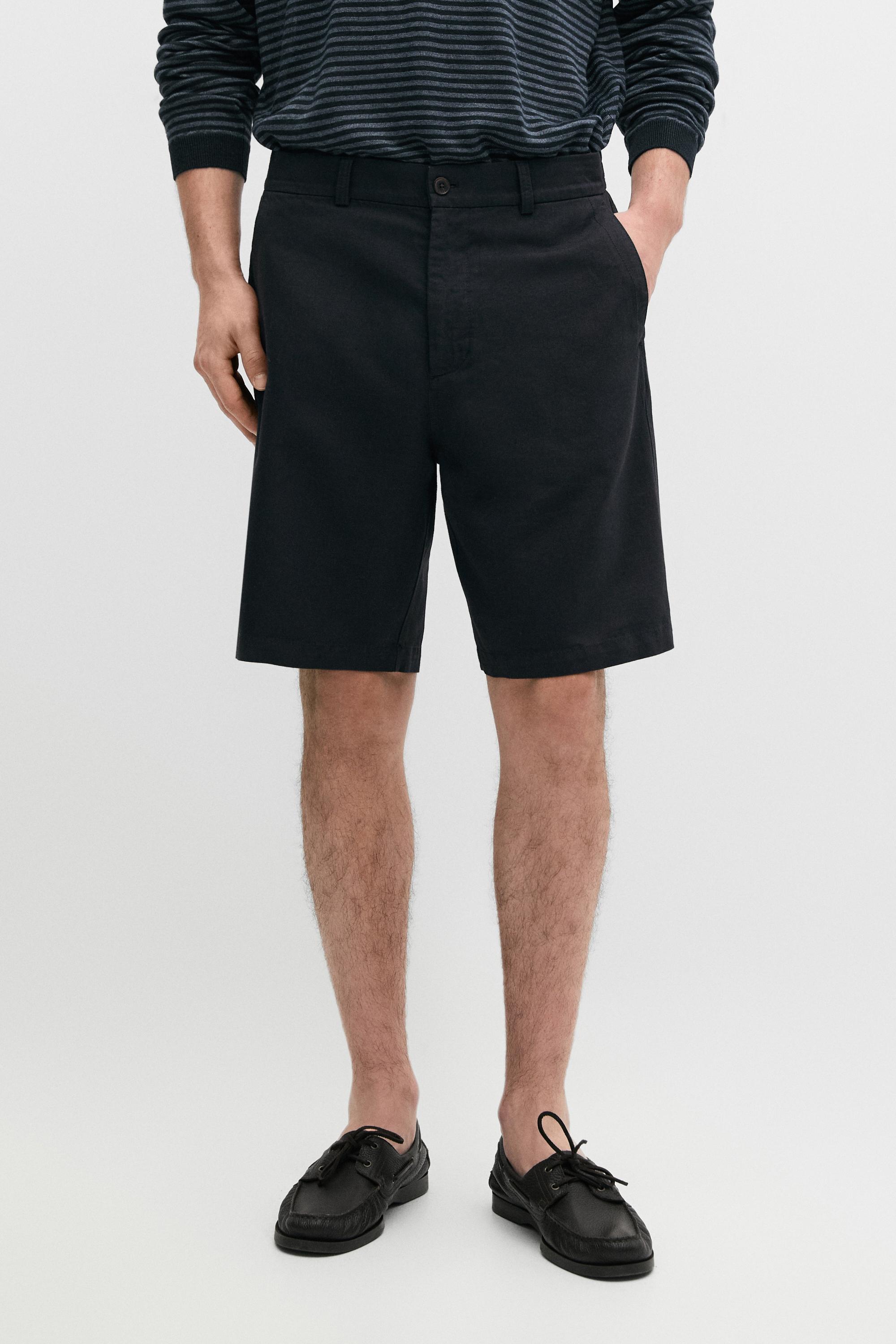 Linen blend Bermuda shorts — NAVY BLUE