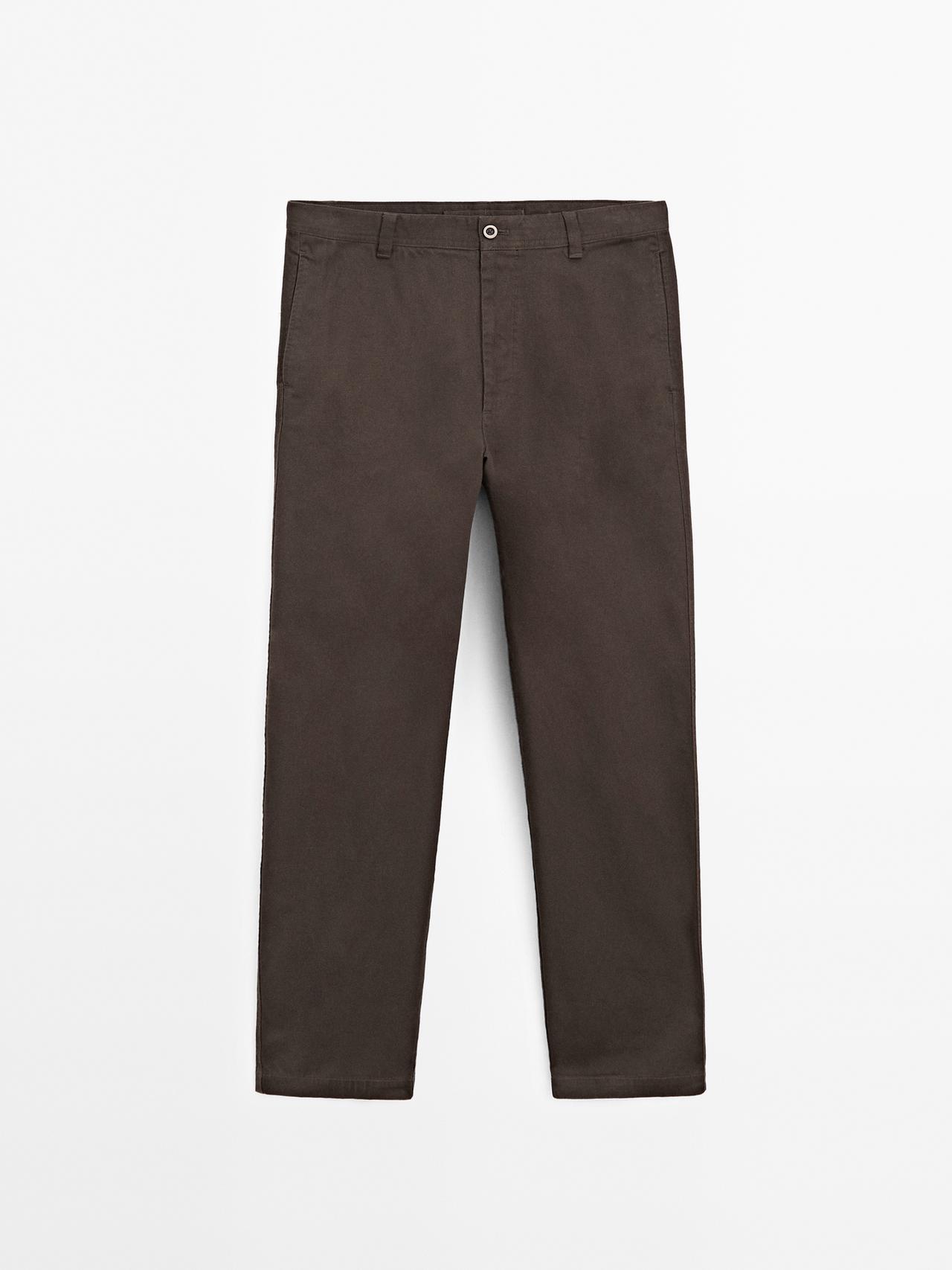 Massimo Dutti - Herre - Bukser I 100 % Bomuld Med Brede Ben - Brun - 46