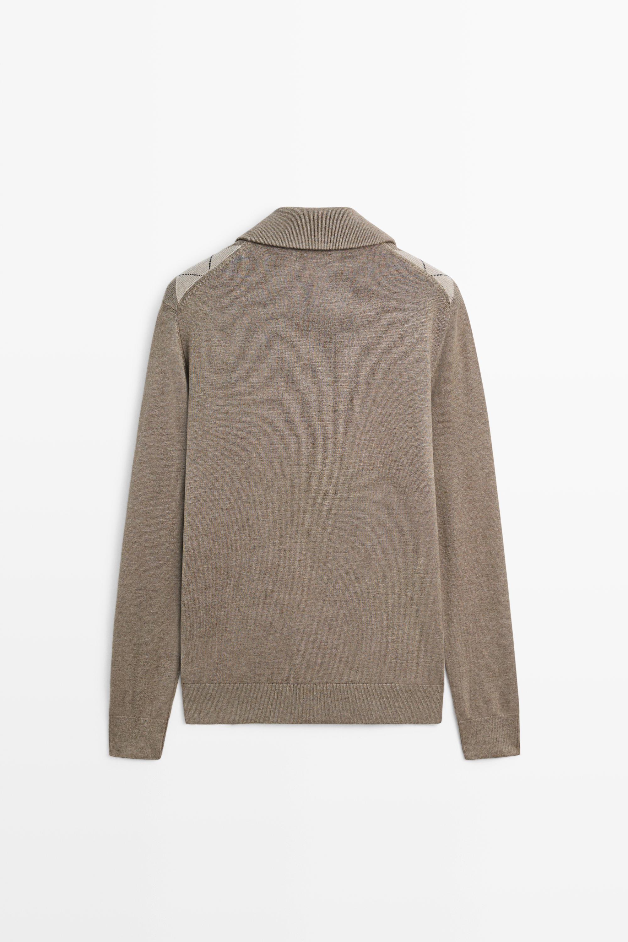 Argyle quarter-zip knit sweater — KHAKI