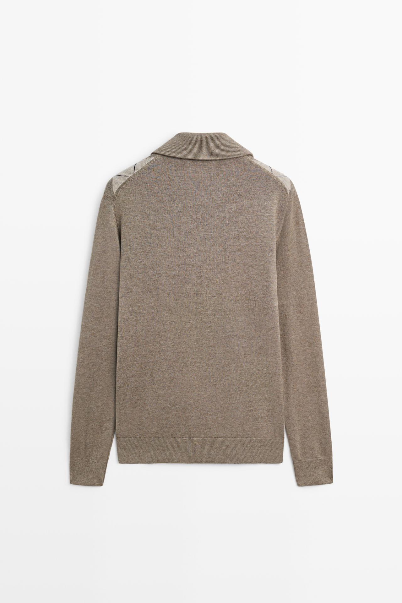 Argyle quarter-zip knit sweater — KHAKI