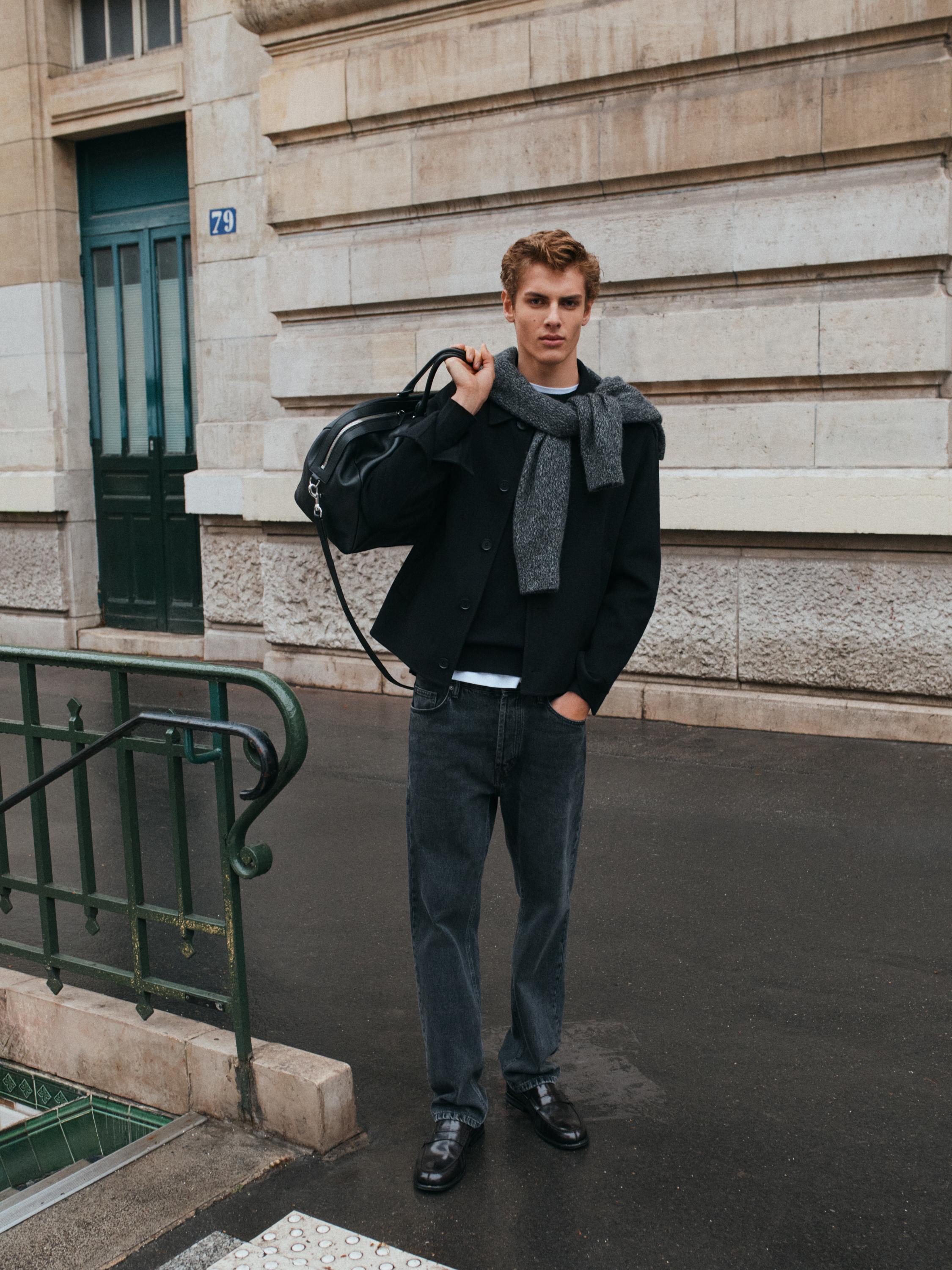 Short wool blend overshirt — BLACK