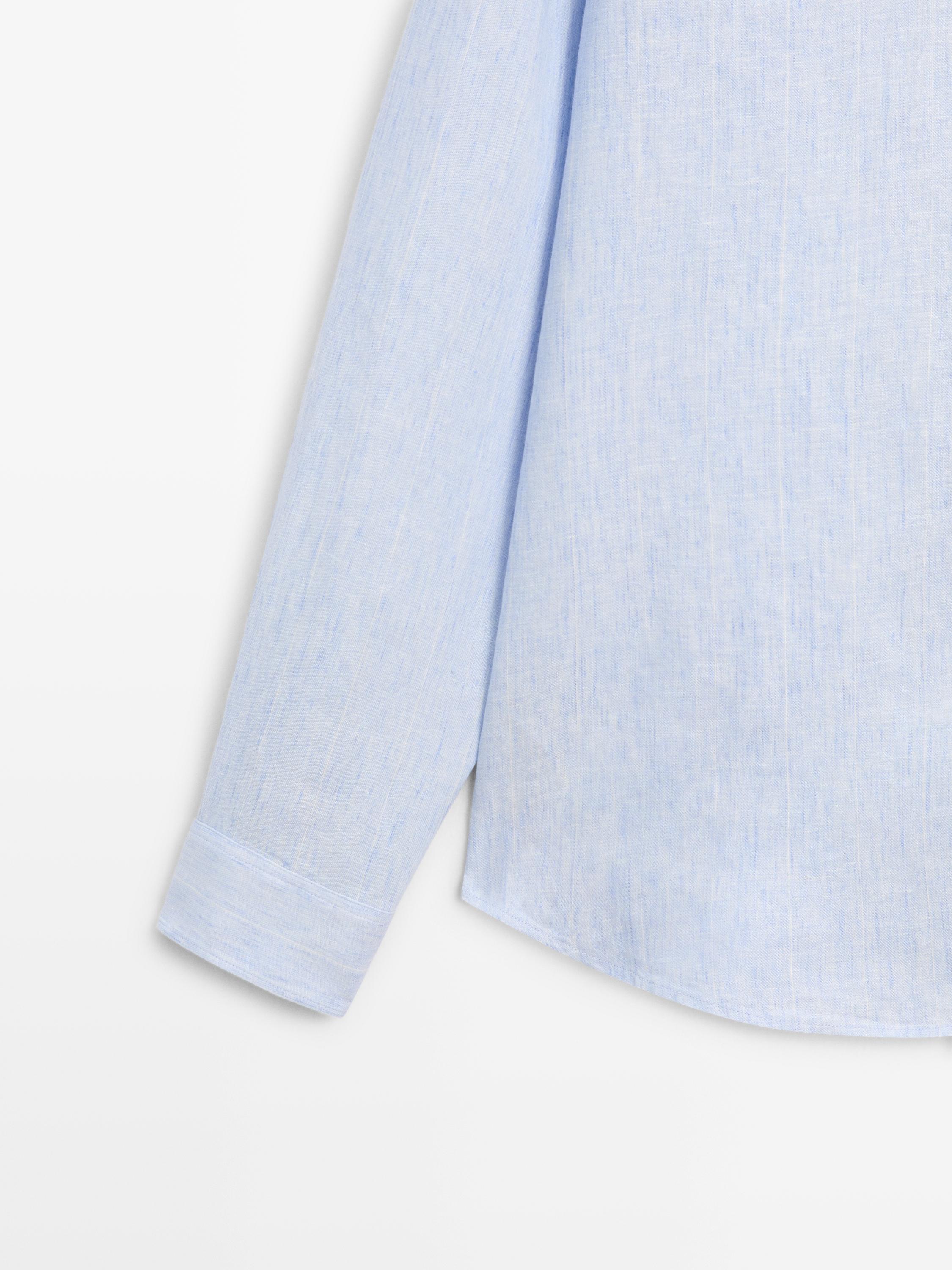 100% linen regular fit striped shirt — Light Blue