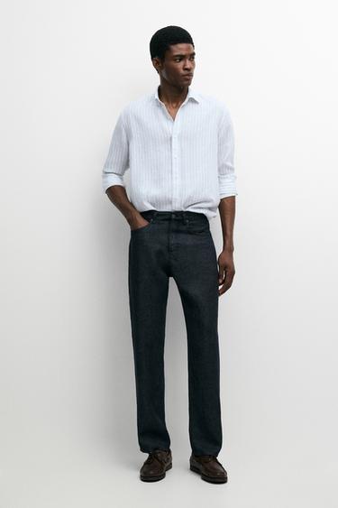 Extra-fine 100% linen striped shirt — Sky blue 1