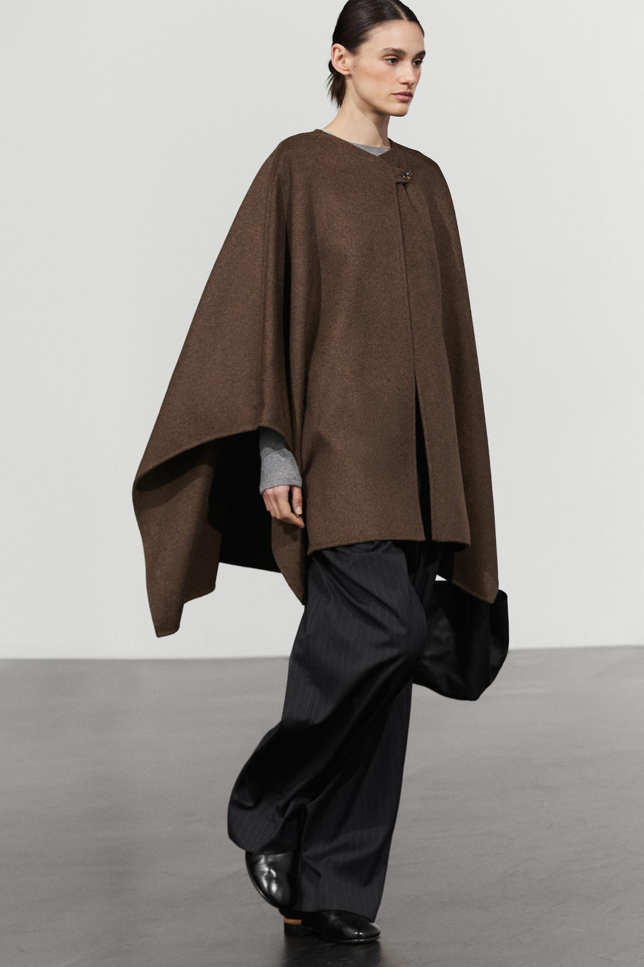 Wool blend buttoned cape — BROWN