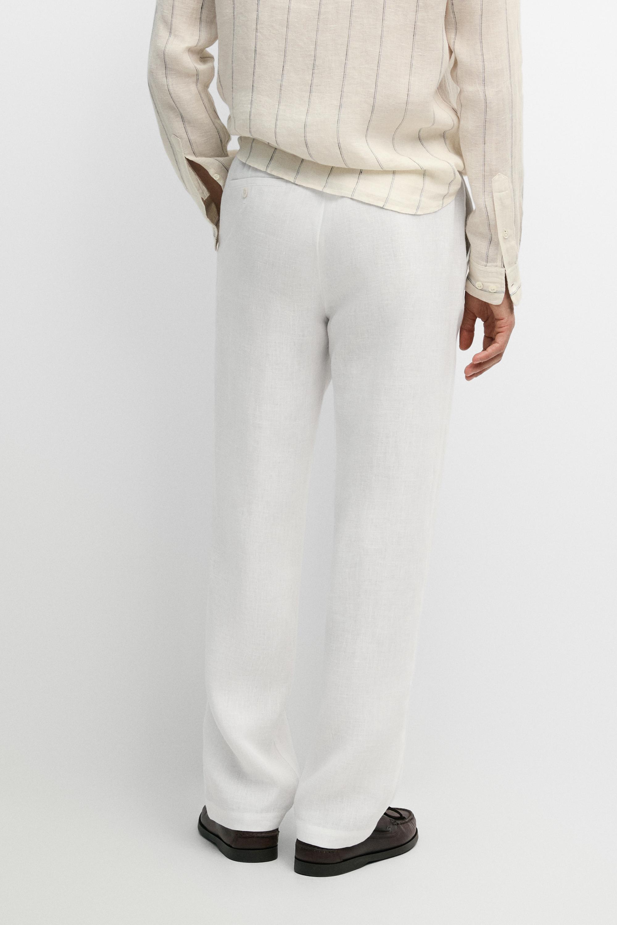 100% linen jogger fit pants — WHITE