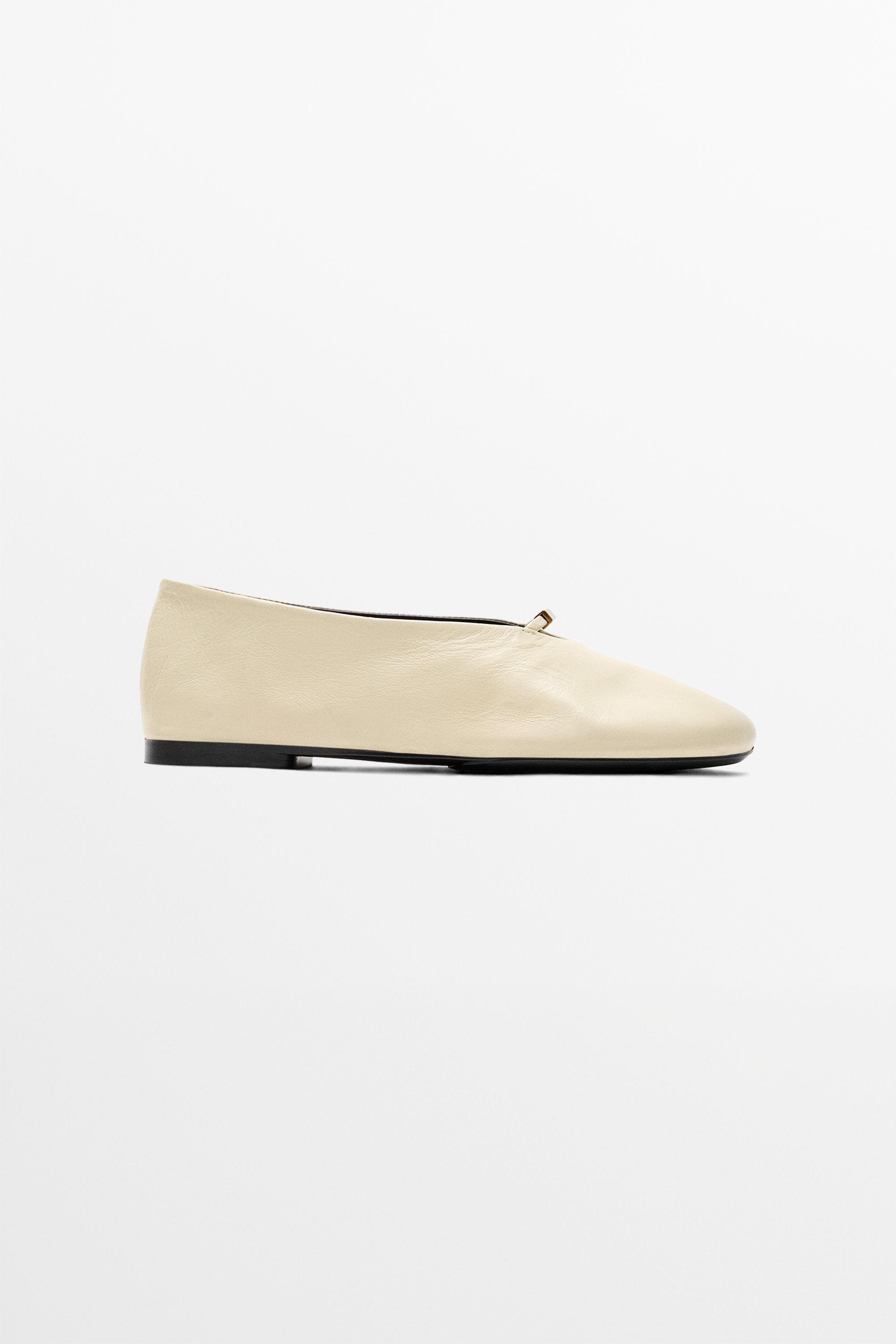 Soft leather ballet flat — ECRU