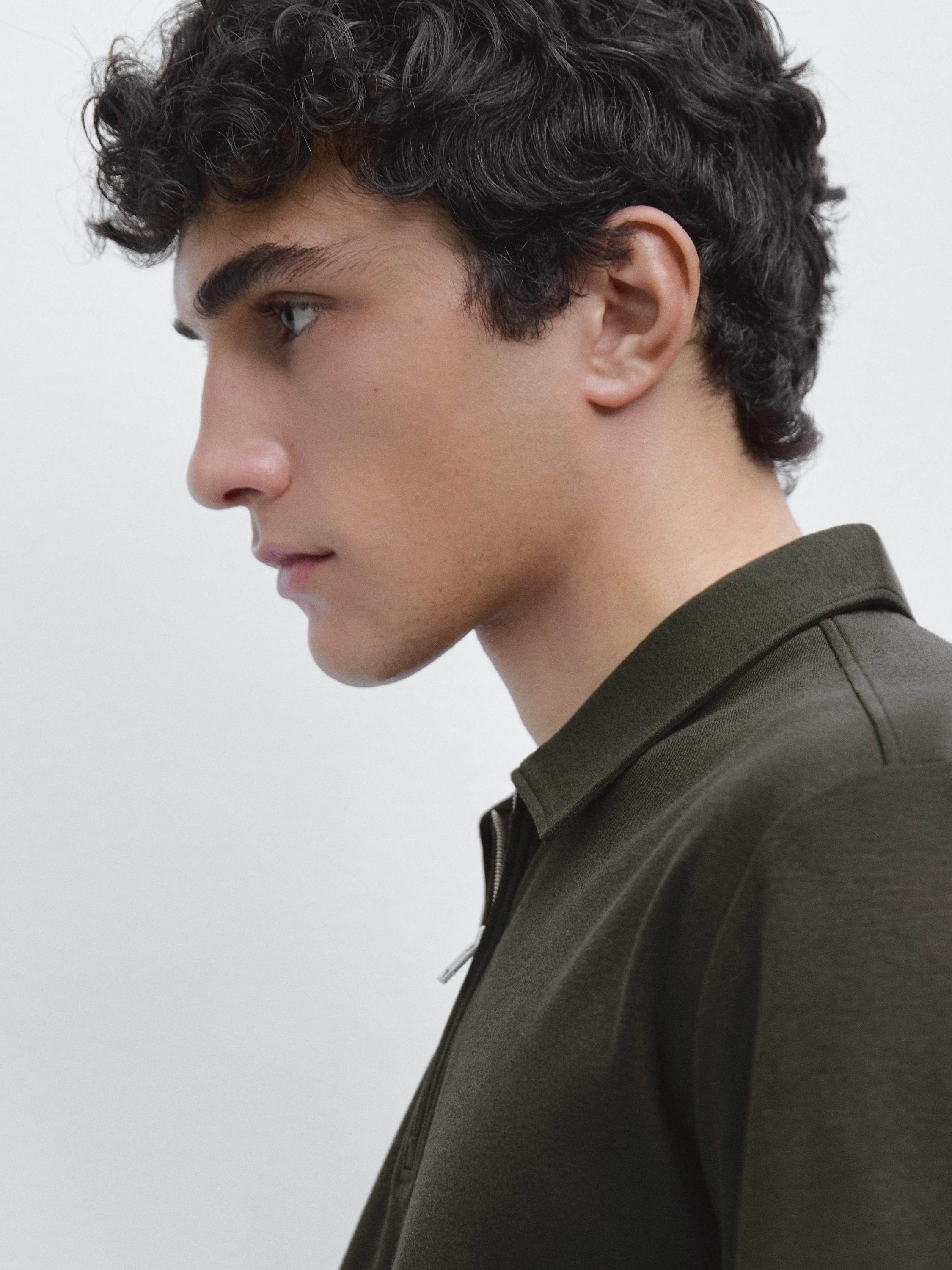 Short sleeve polo shirt with zip detail — DARK GREEN