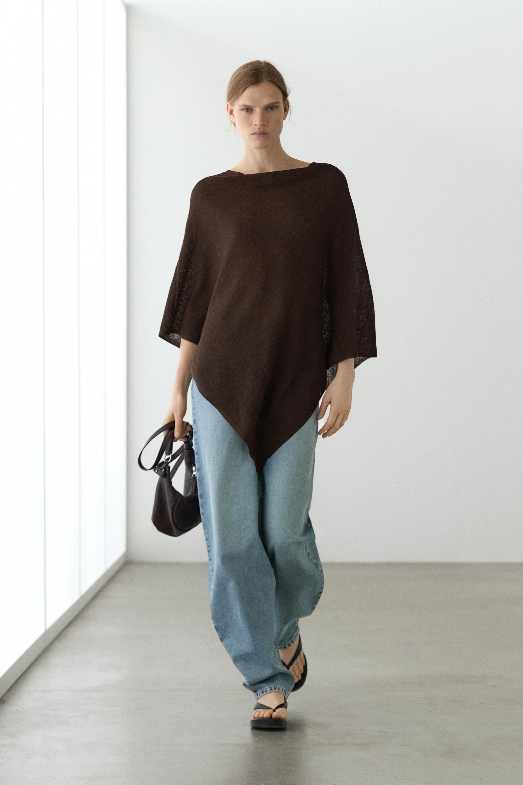 Asymmetric cotton cape — BROWN