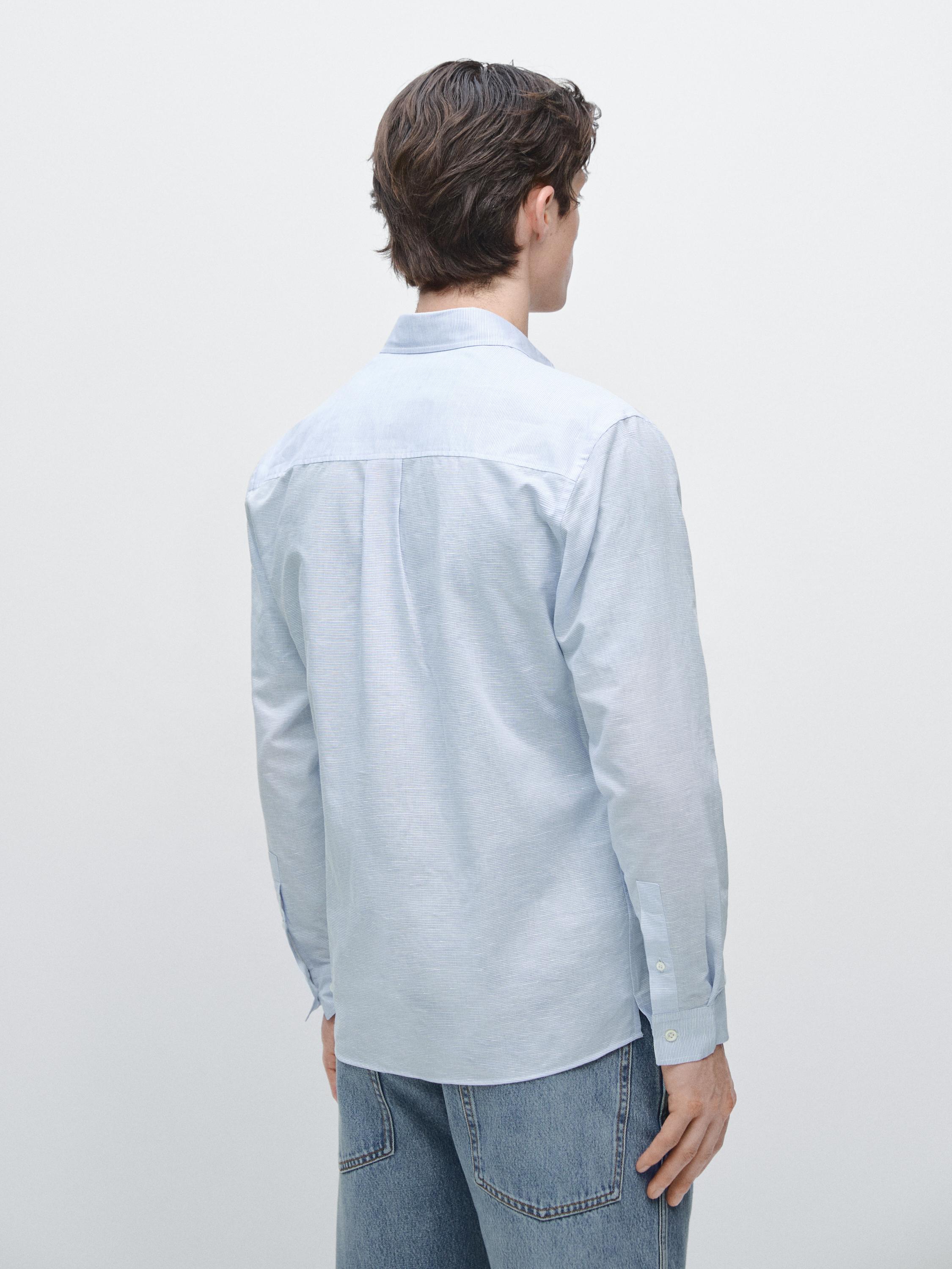 Regular fit linen blend shirt — SKY BLUE