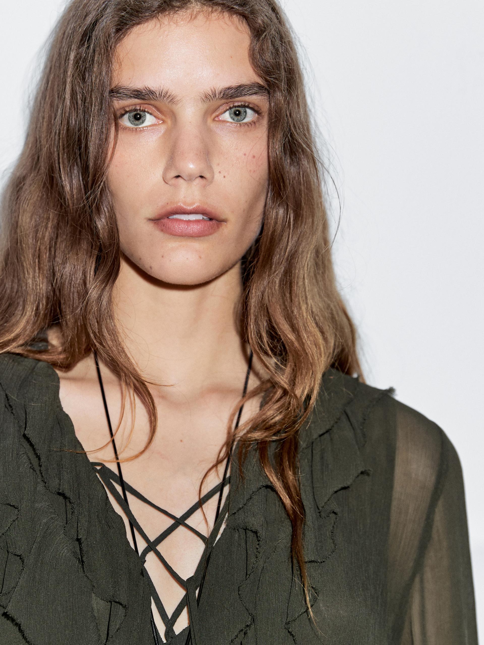 Robe Longue Fluide À Volants - Vert Foncé - Xs - Massimo Dutti - Femme