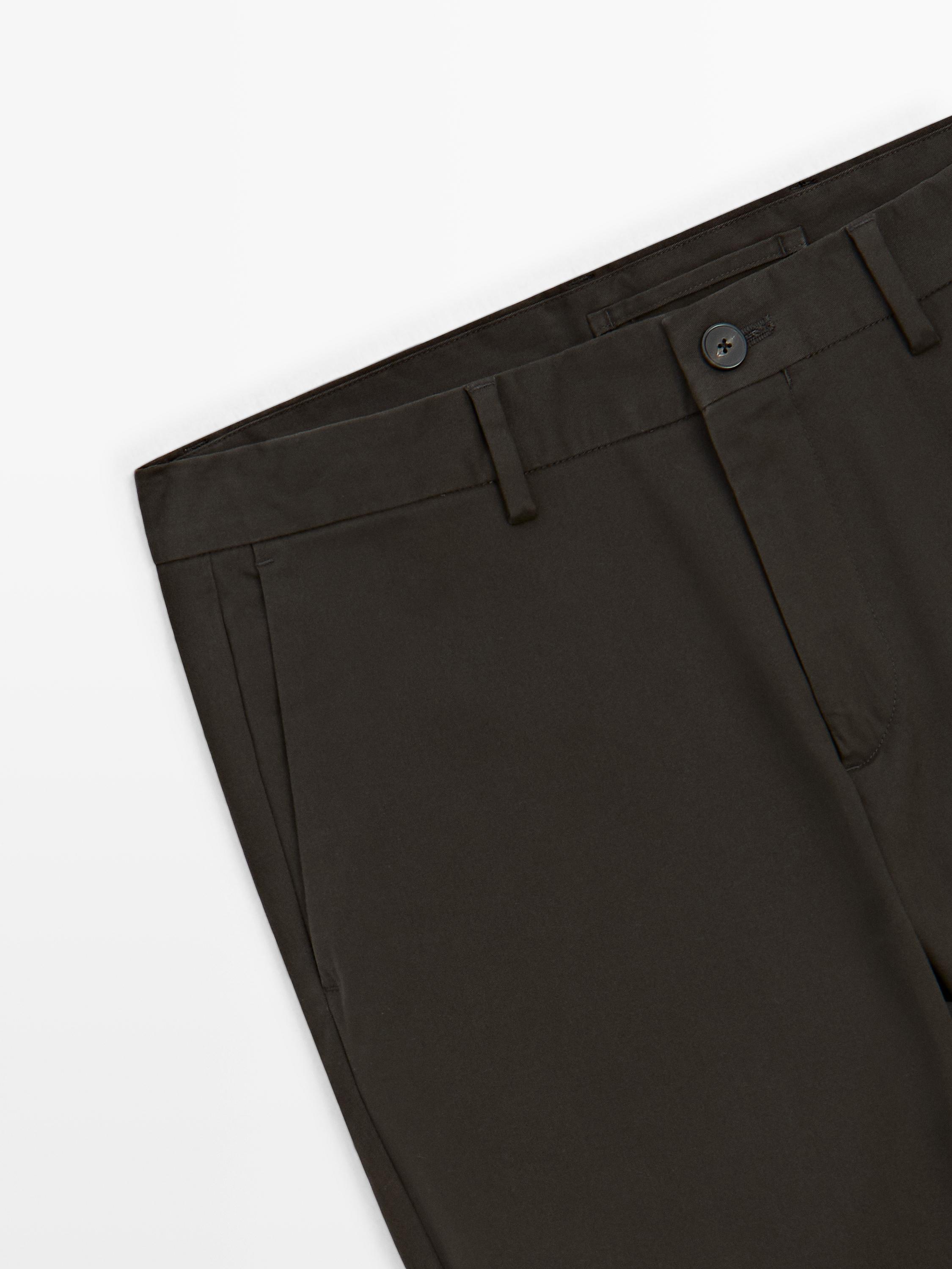 Slim fit cotton trousers — BROWN