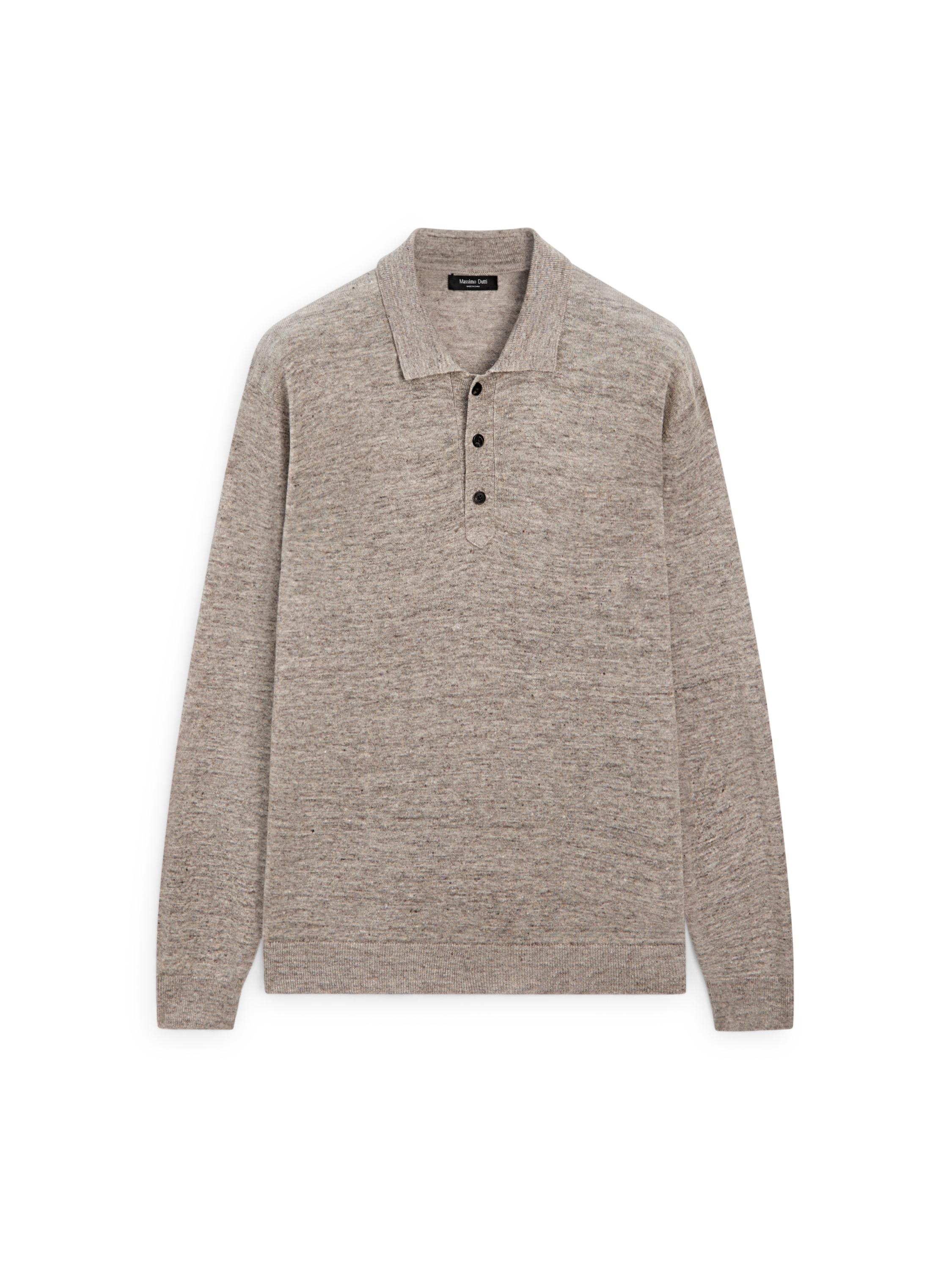 100% linen knit polo collar sweater — BEIGE MARL