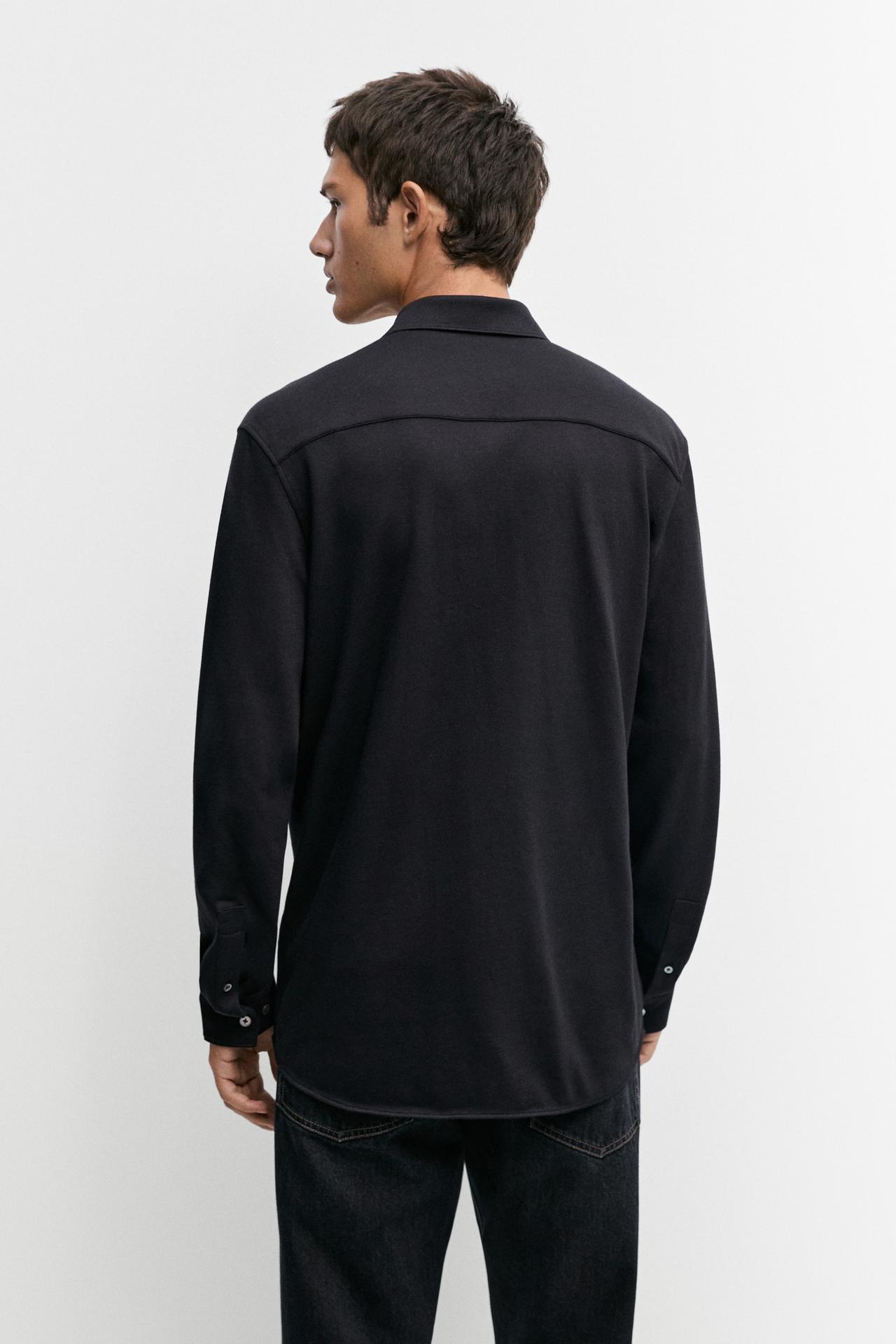 Stretch slim fit cotton shirt — BLUE