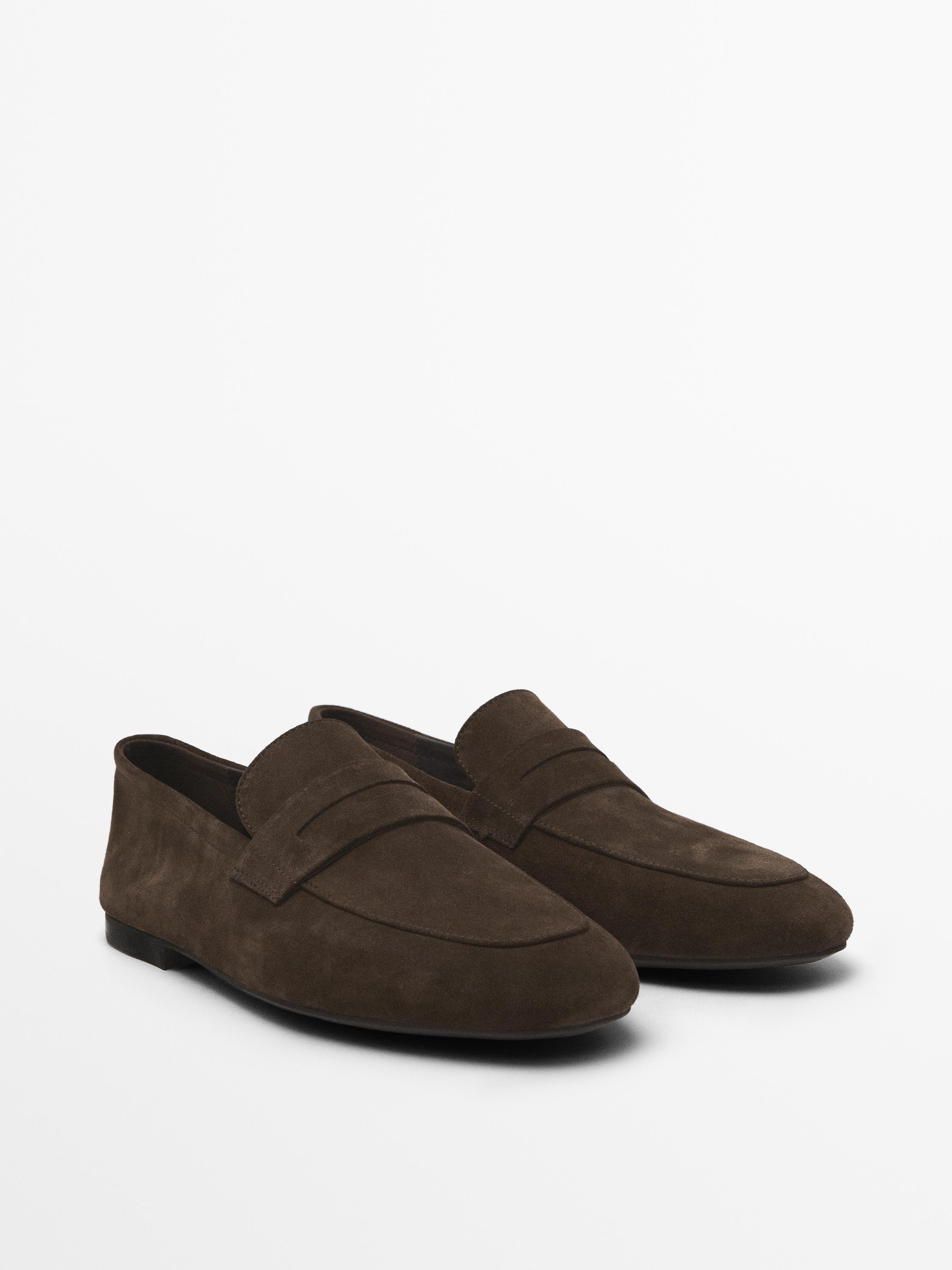 Soft split suede penny loafers