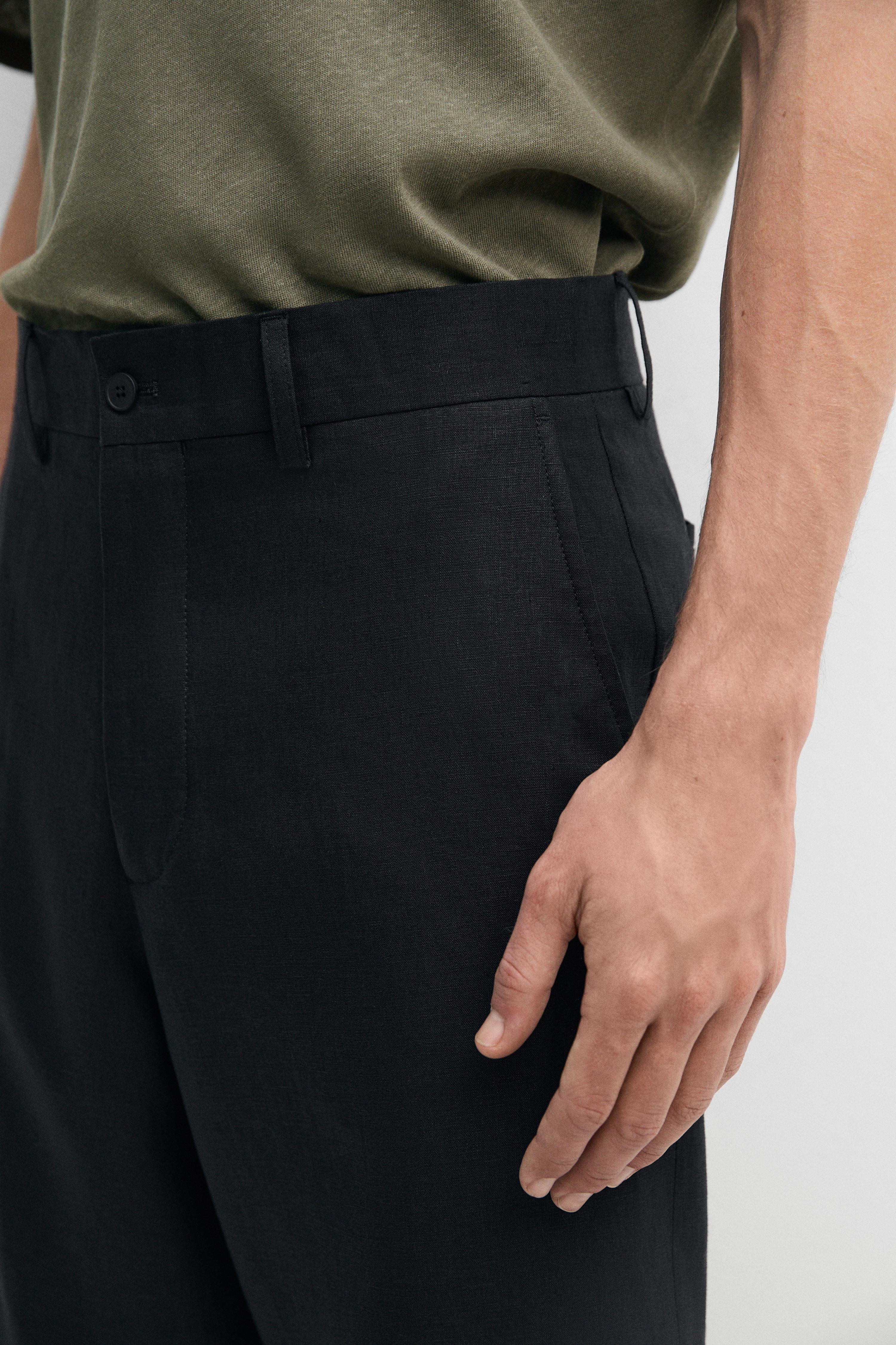 Tailored fit 100% linen suit trousers — BLACK