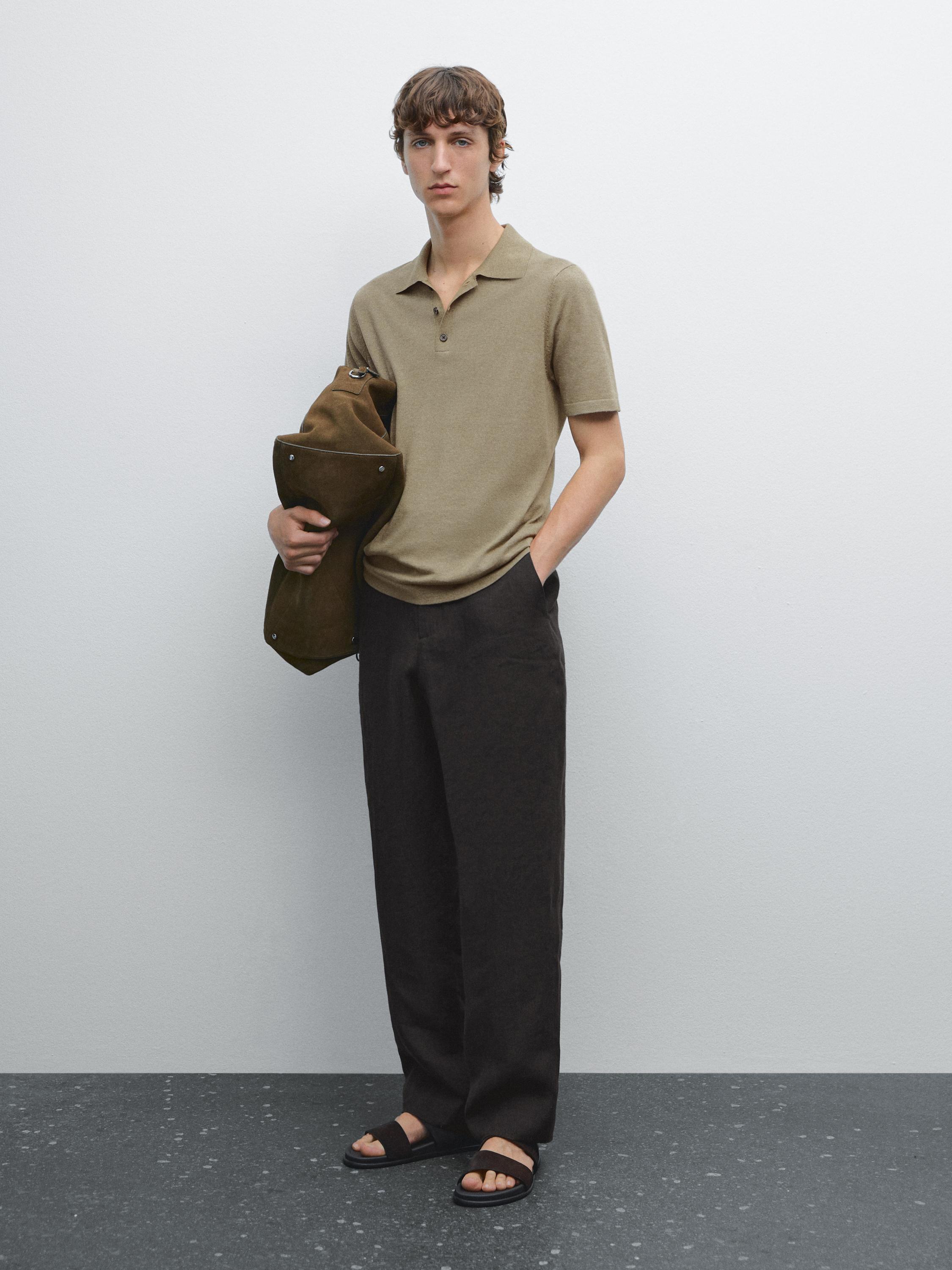 Cotton blend knit polo shirt