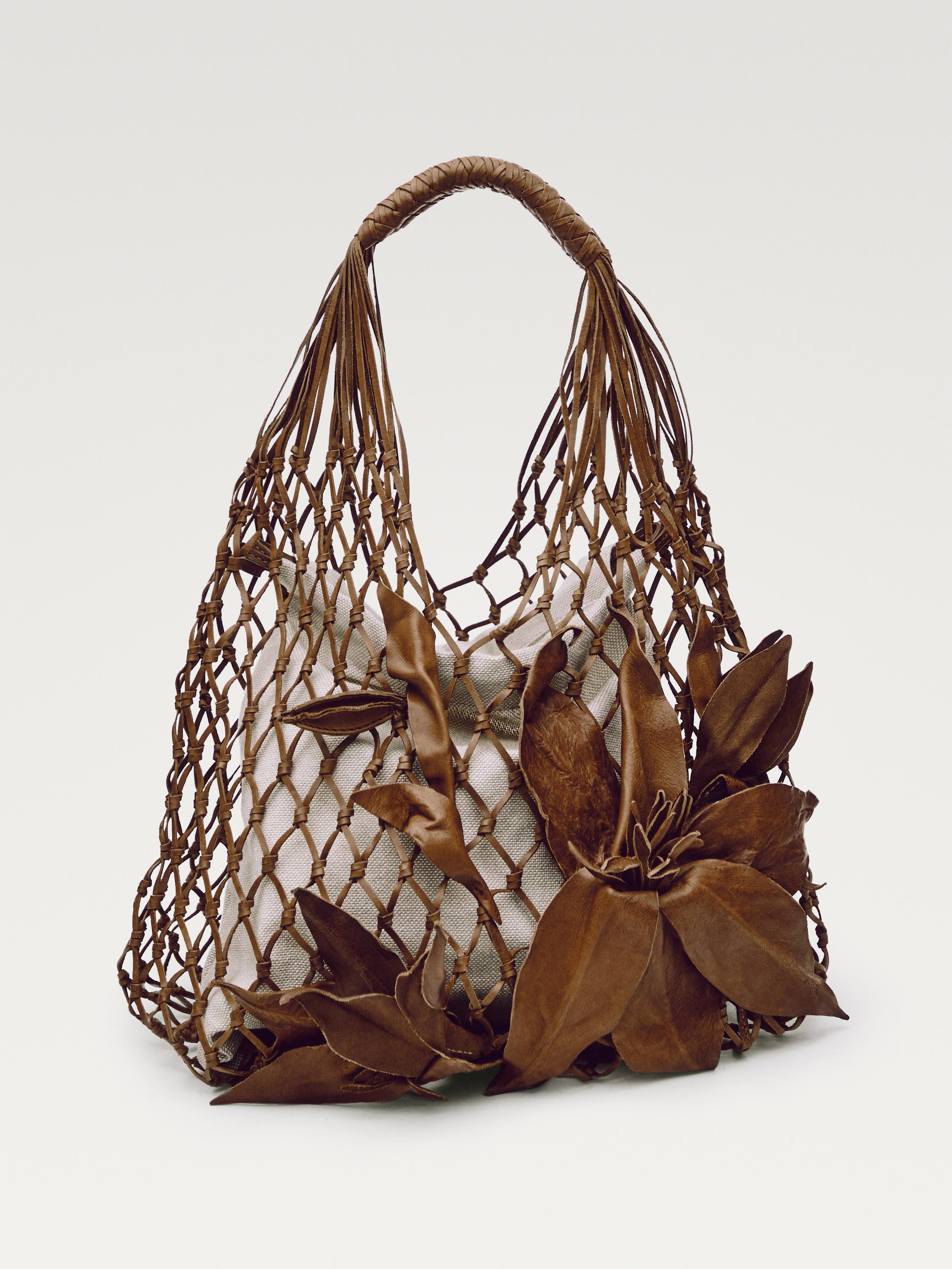 Sac filet à fleurs en cuir nappa