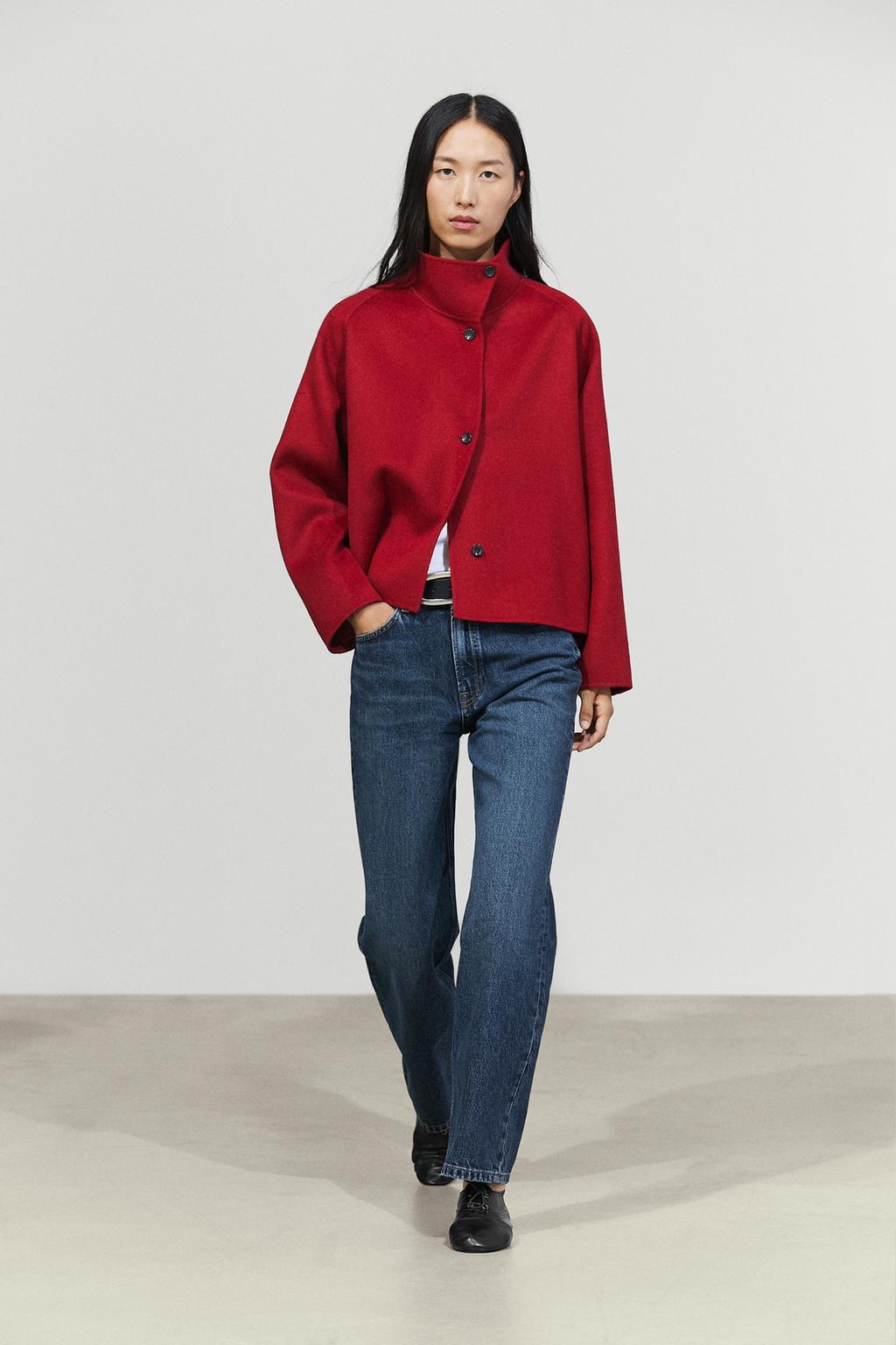 Massimo Dutti Qısa yun qarışıq dik yaxalı palto