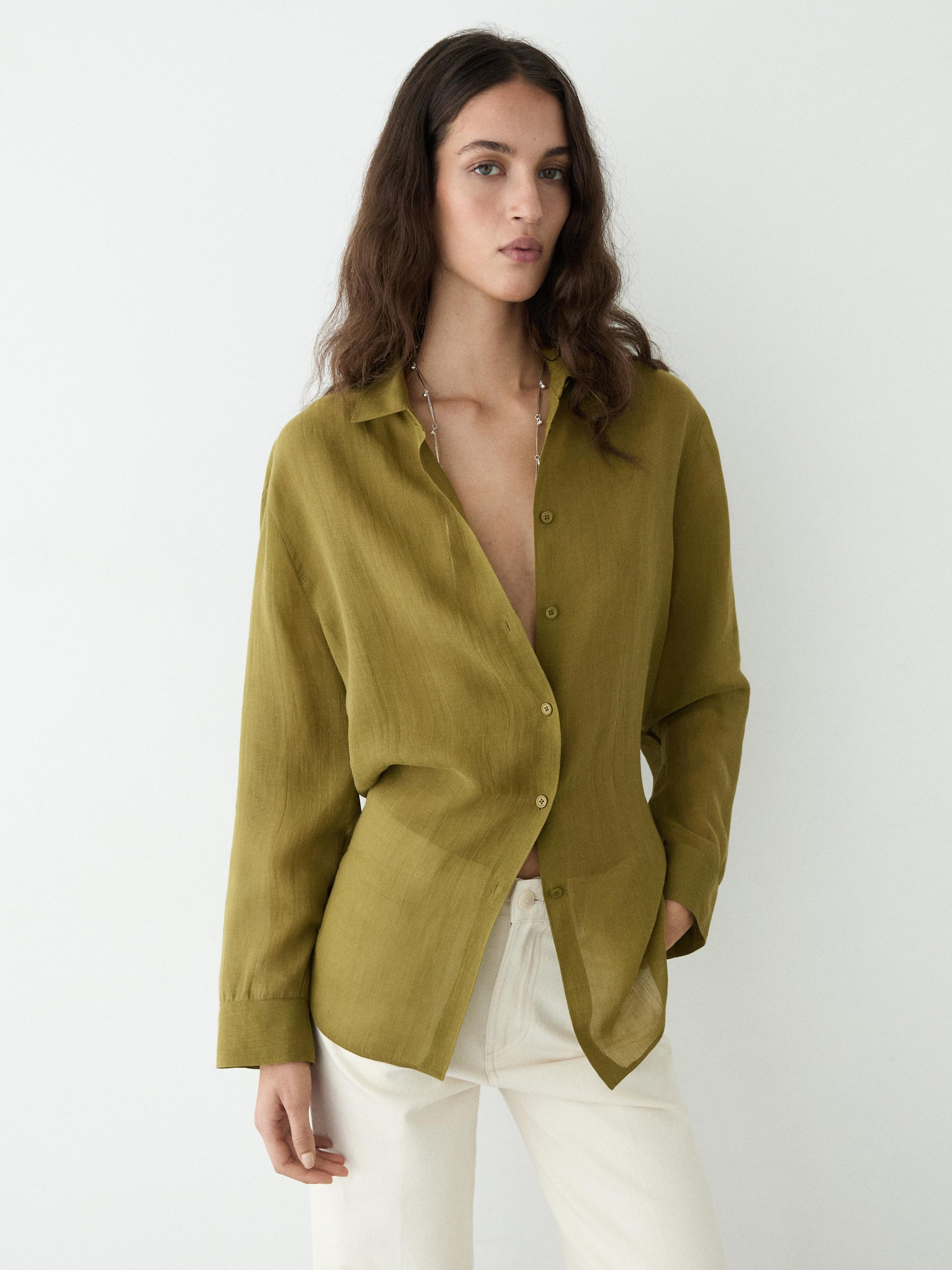 Flowing shirt with shirt collar — GREEN