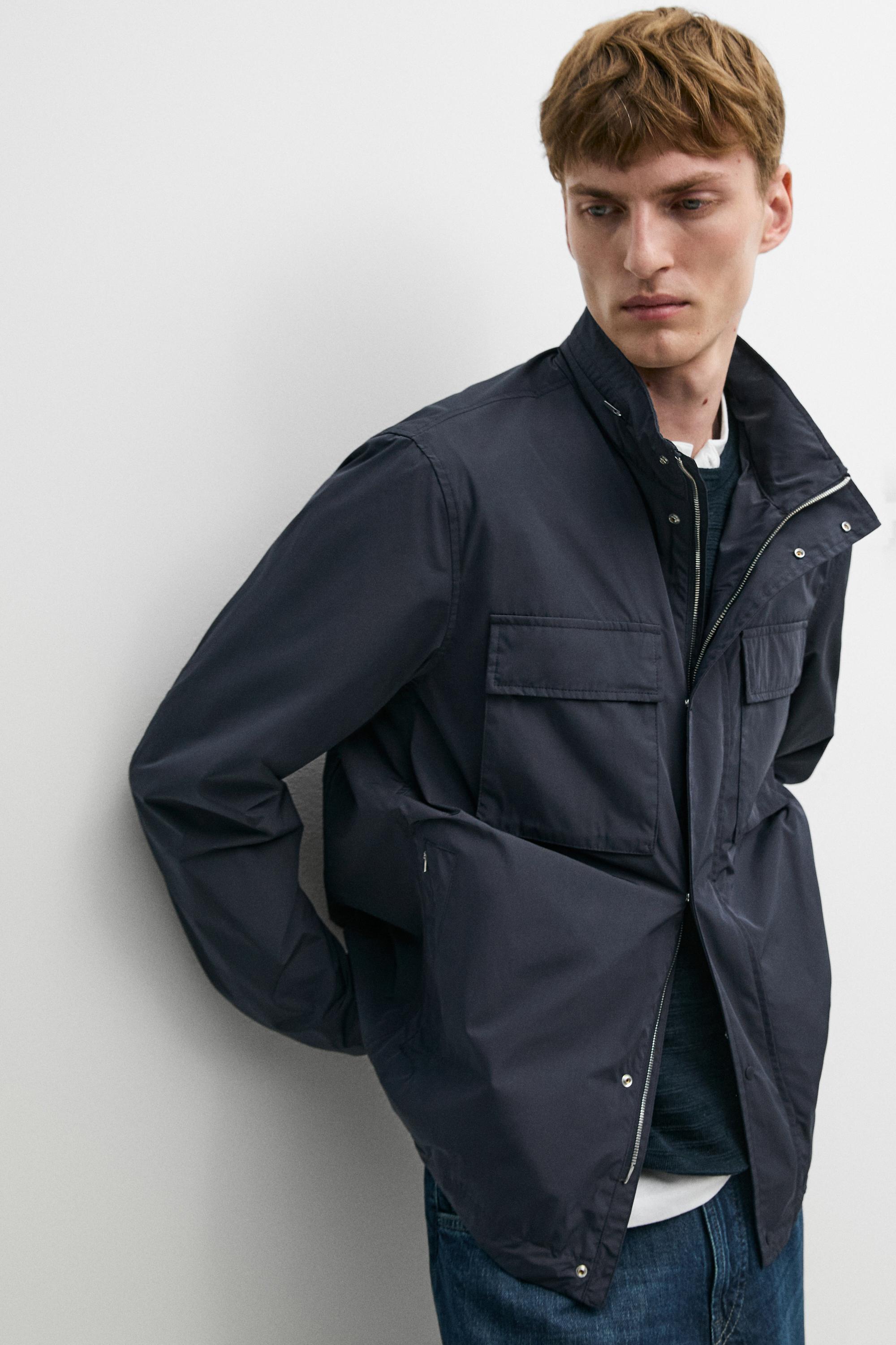 Technical fabric jacket with pocket details — BLUE
