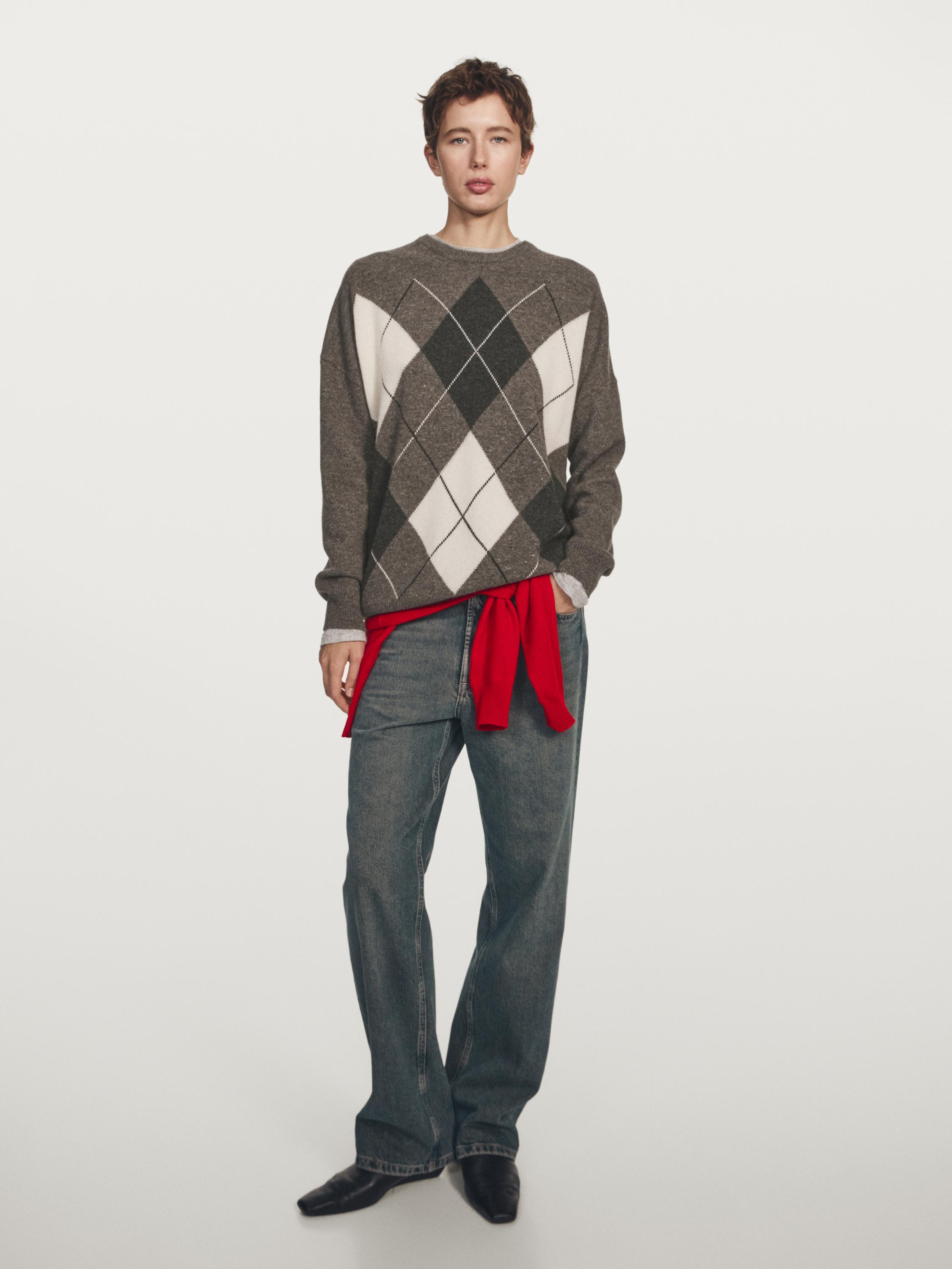 Pull à losanges en maille 100 % laine