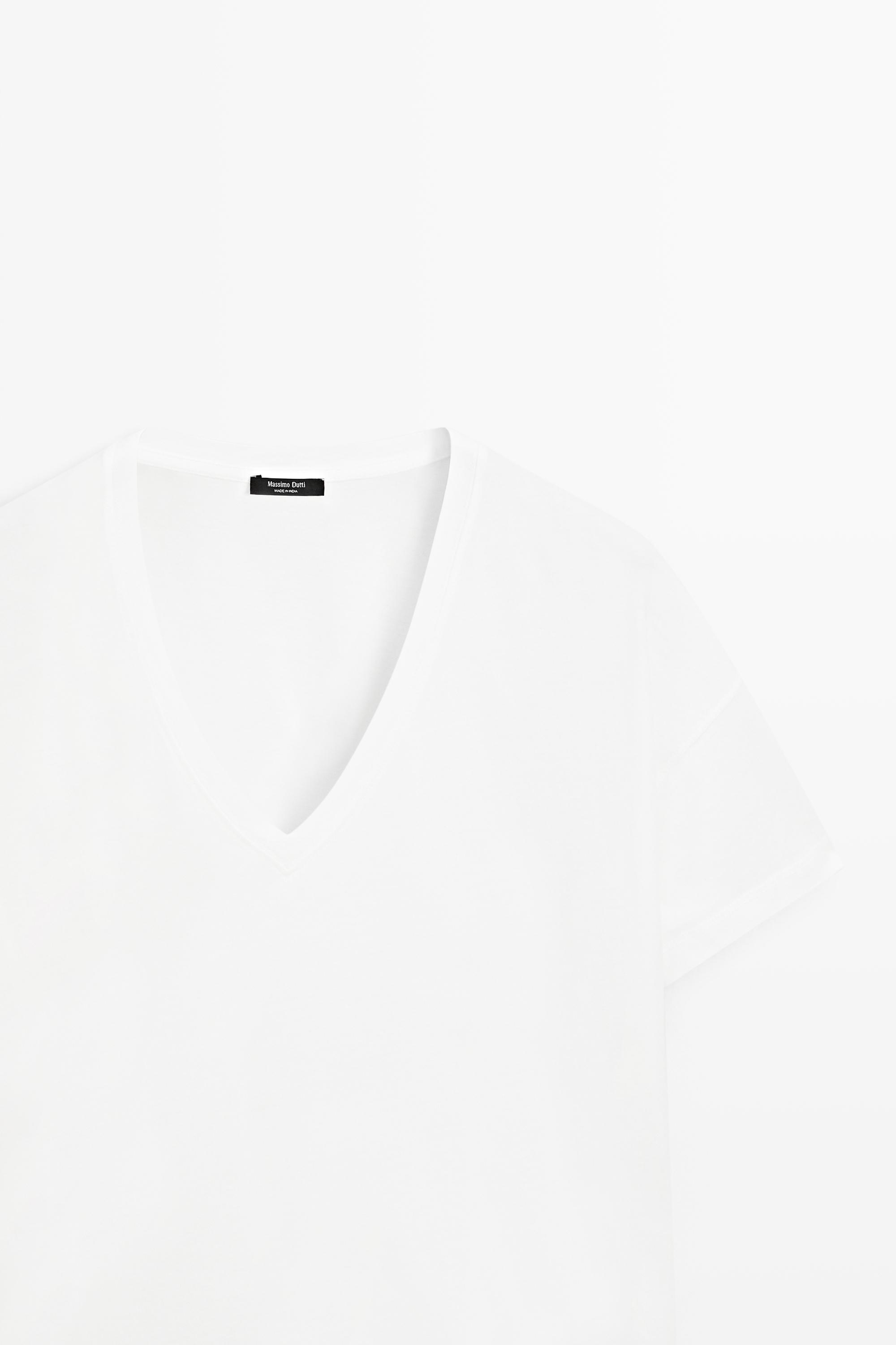 Flowing cropped fit V-neck T-shirt — WHITE
