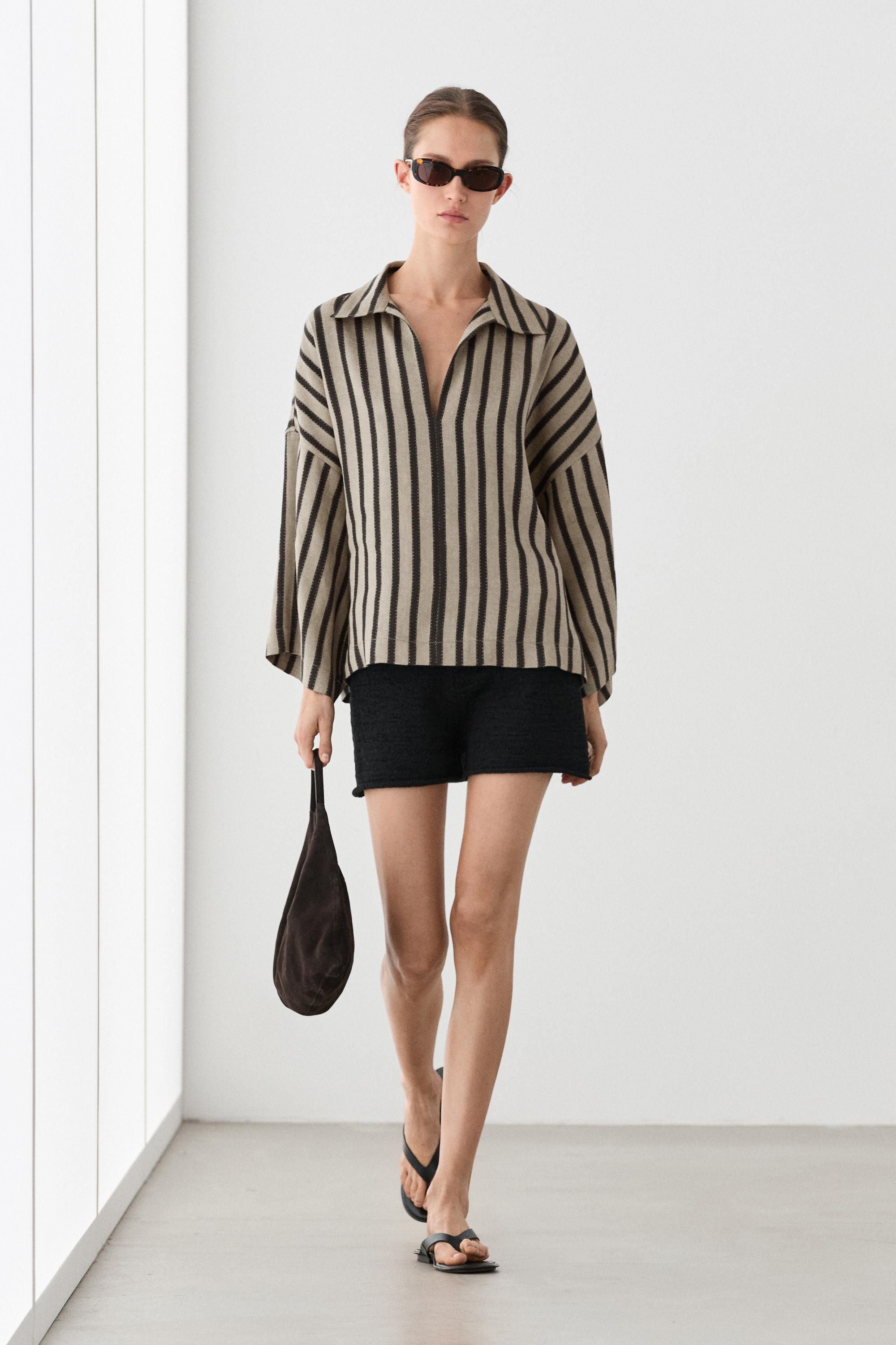 Short cotton blend knit Bermuda shorts — BLACK