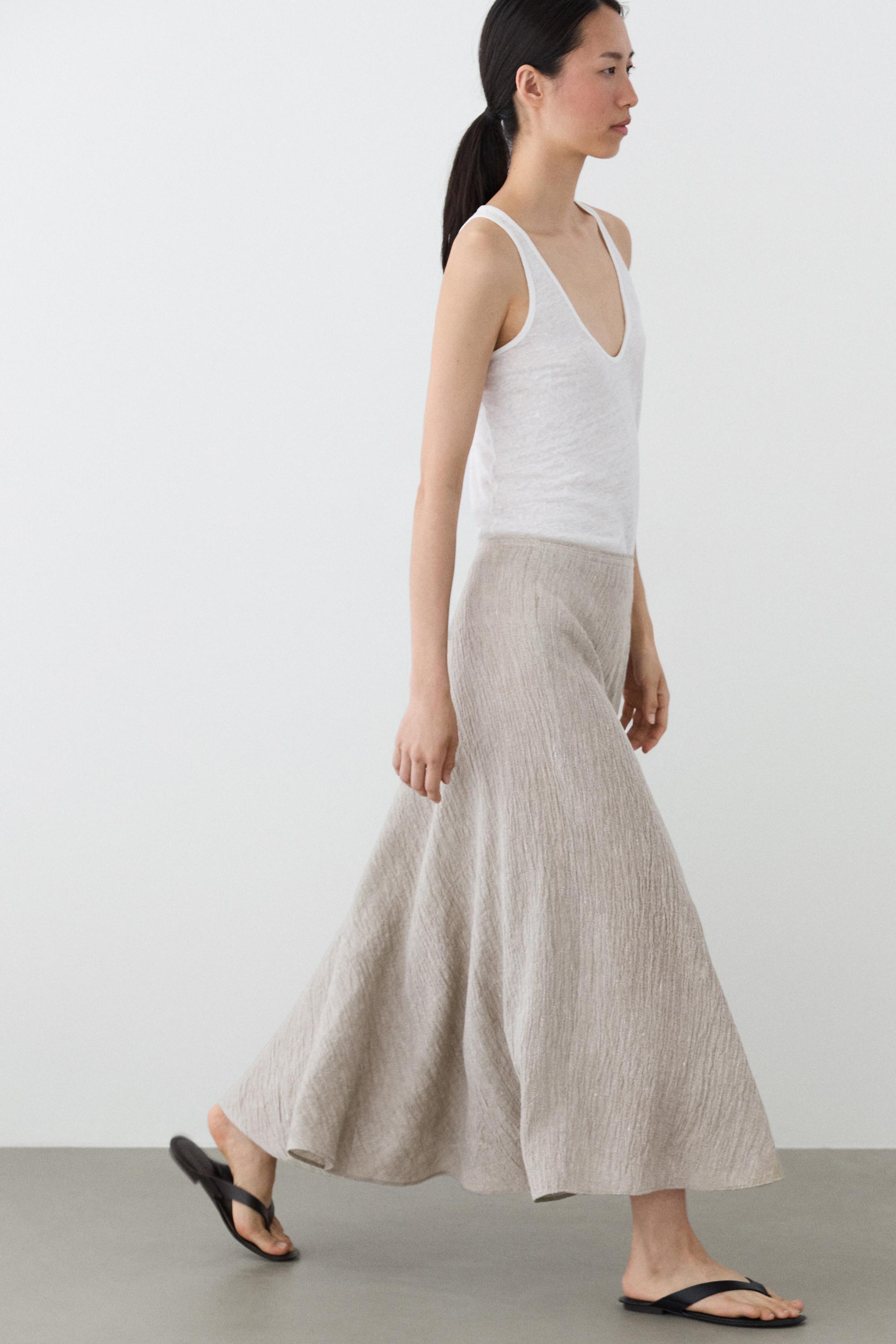 Waffle-knit flared midi skirt — GREY