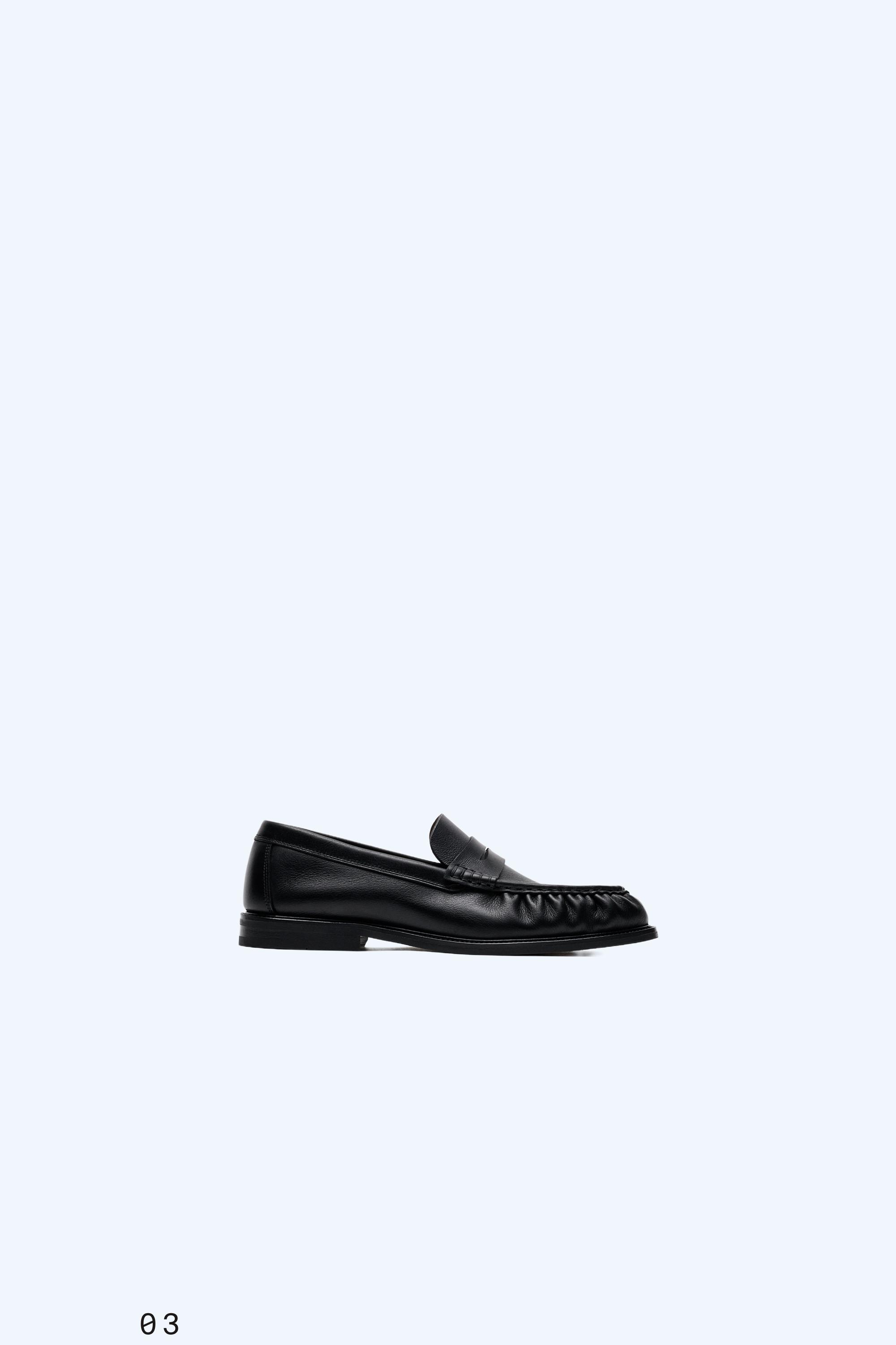 Shirred split suede leather loafer — BLACK