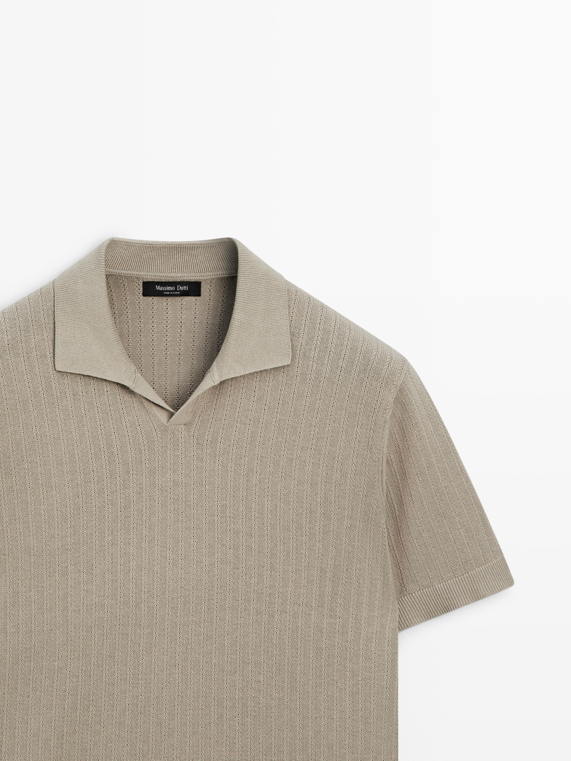 Knit polo sweater with cutwork detail — TAUPE GREY