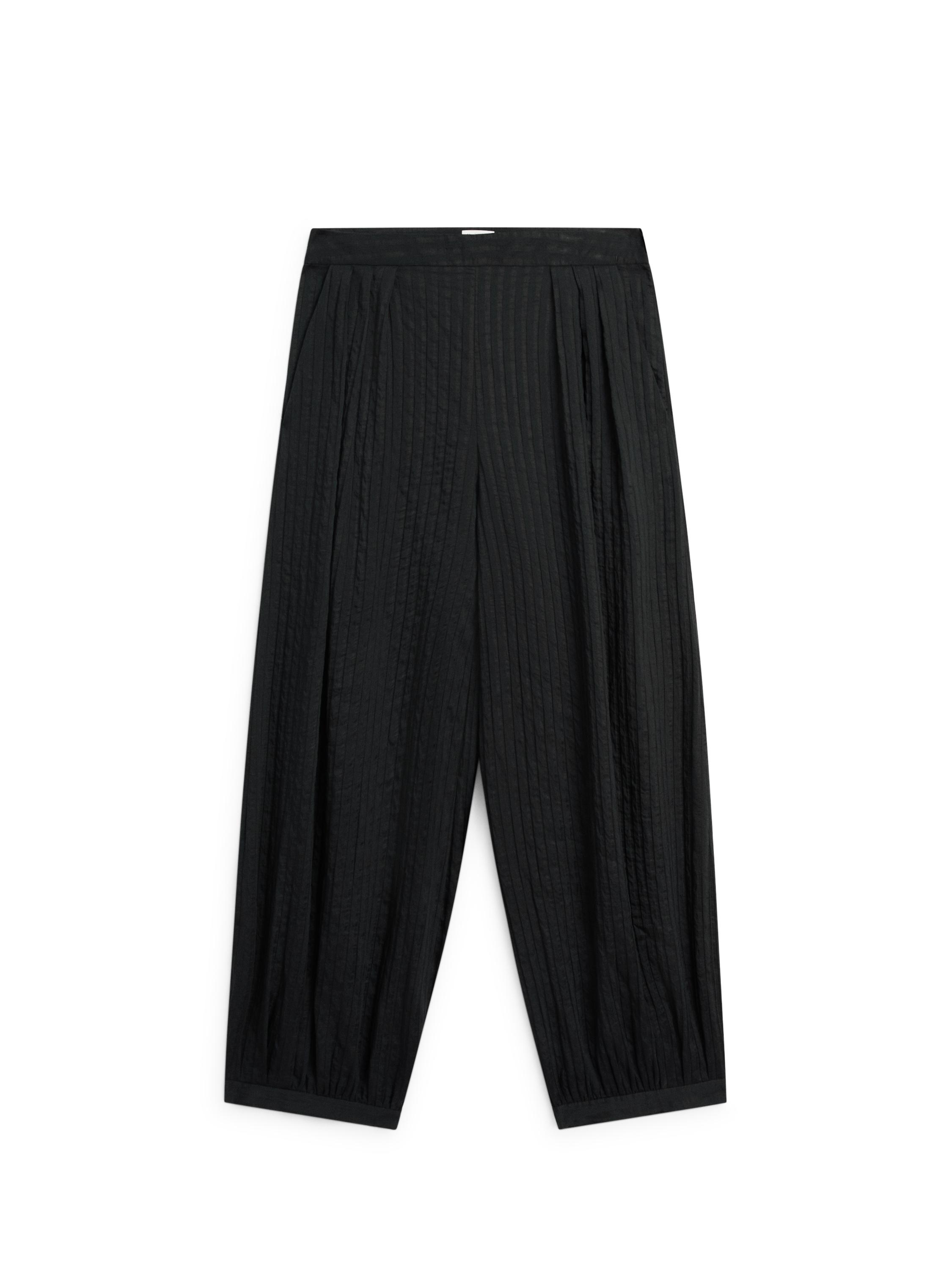 Flowing linen-blend drop crotch pants — BLACK