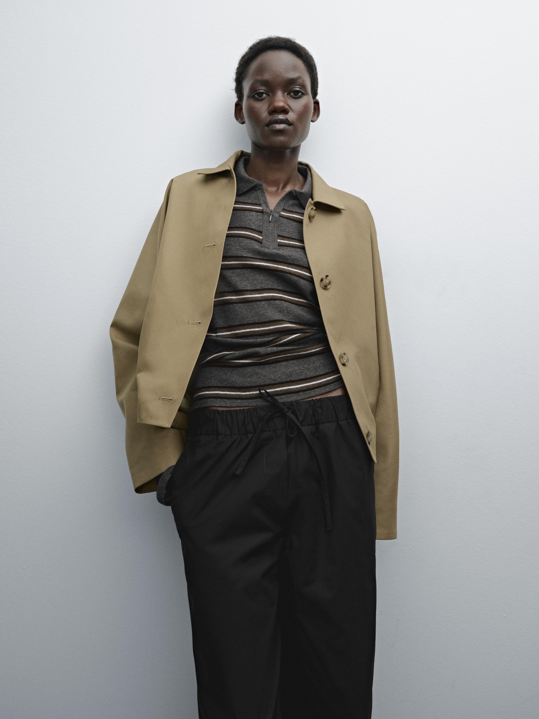 Poplin trousers with elasticated waistband