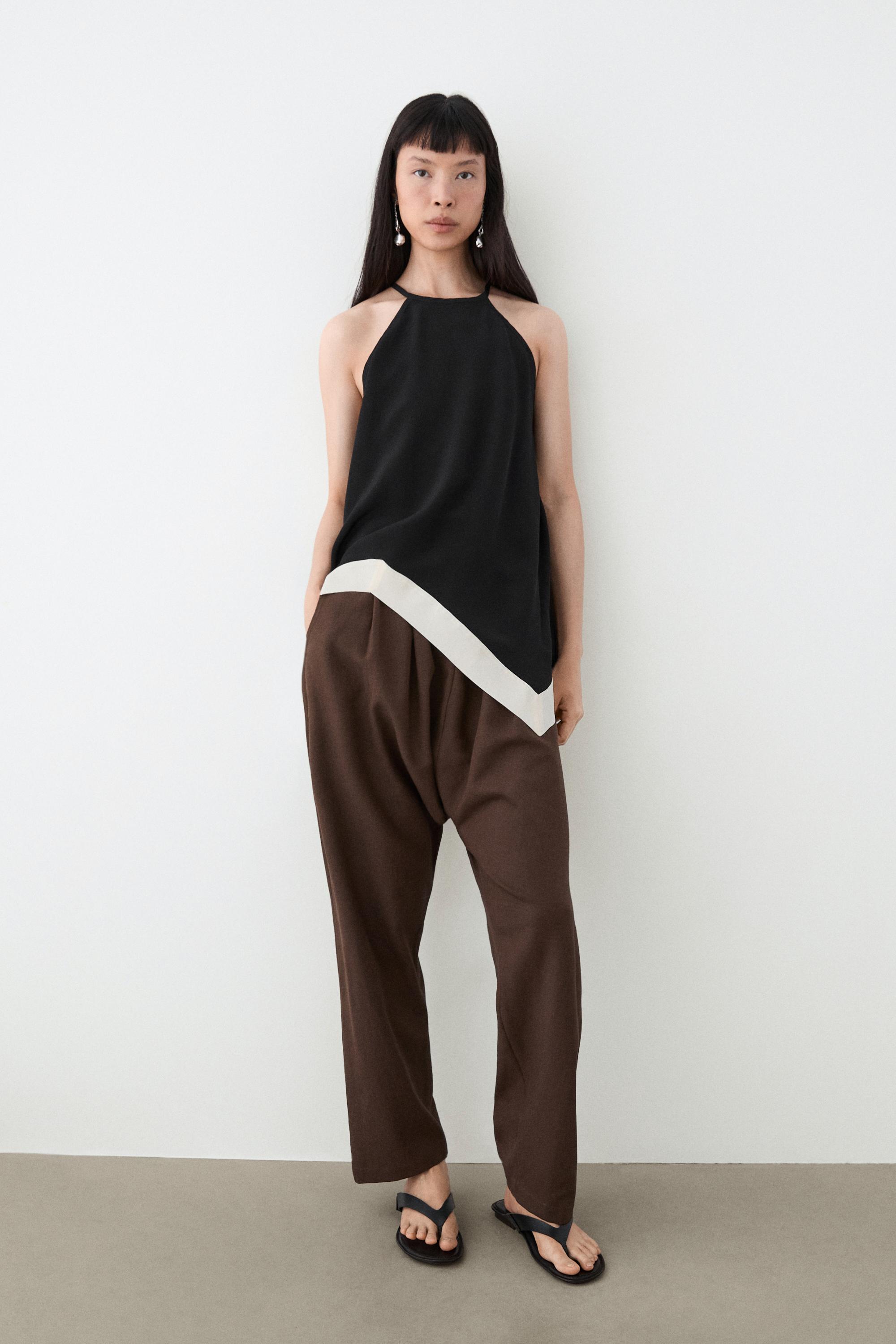 Long contrast halter top — BLACK