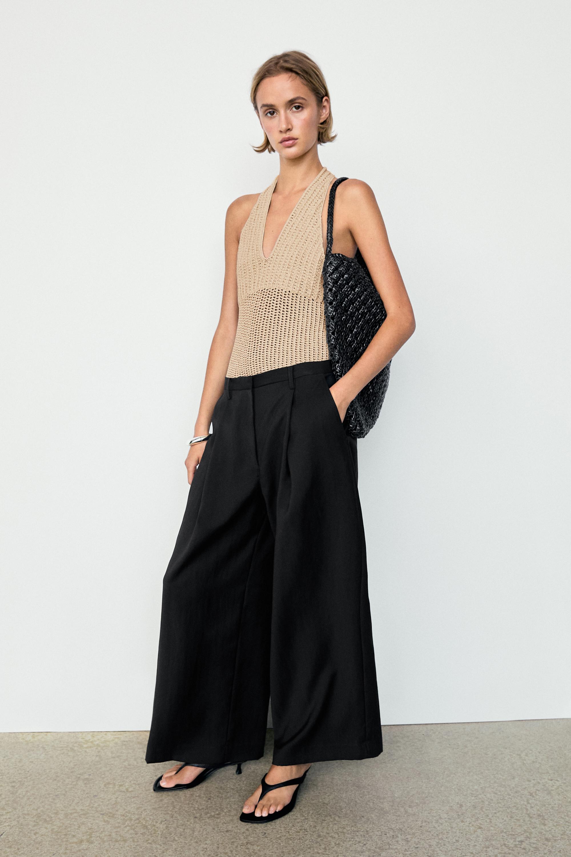 Flowing cropped wide-leg pants — BLACK