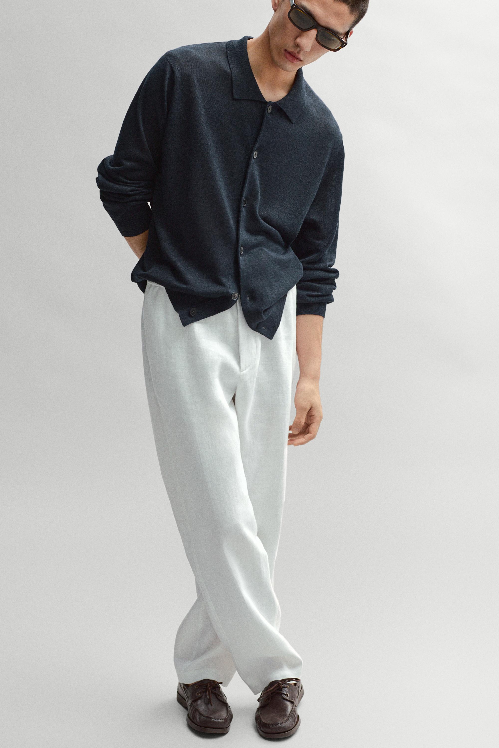 Linen jogger fit pants — WHITE