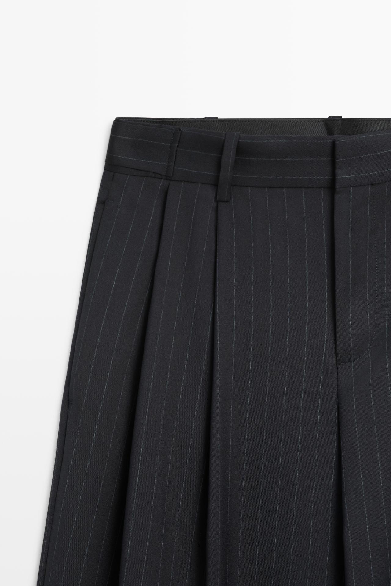 Pinstripe wool suit pants — NAVY BLUE