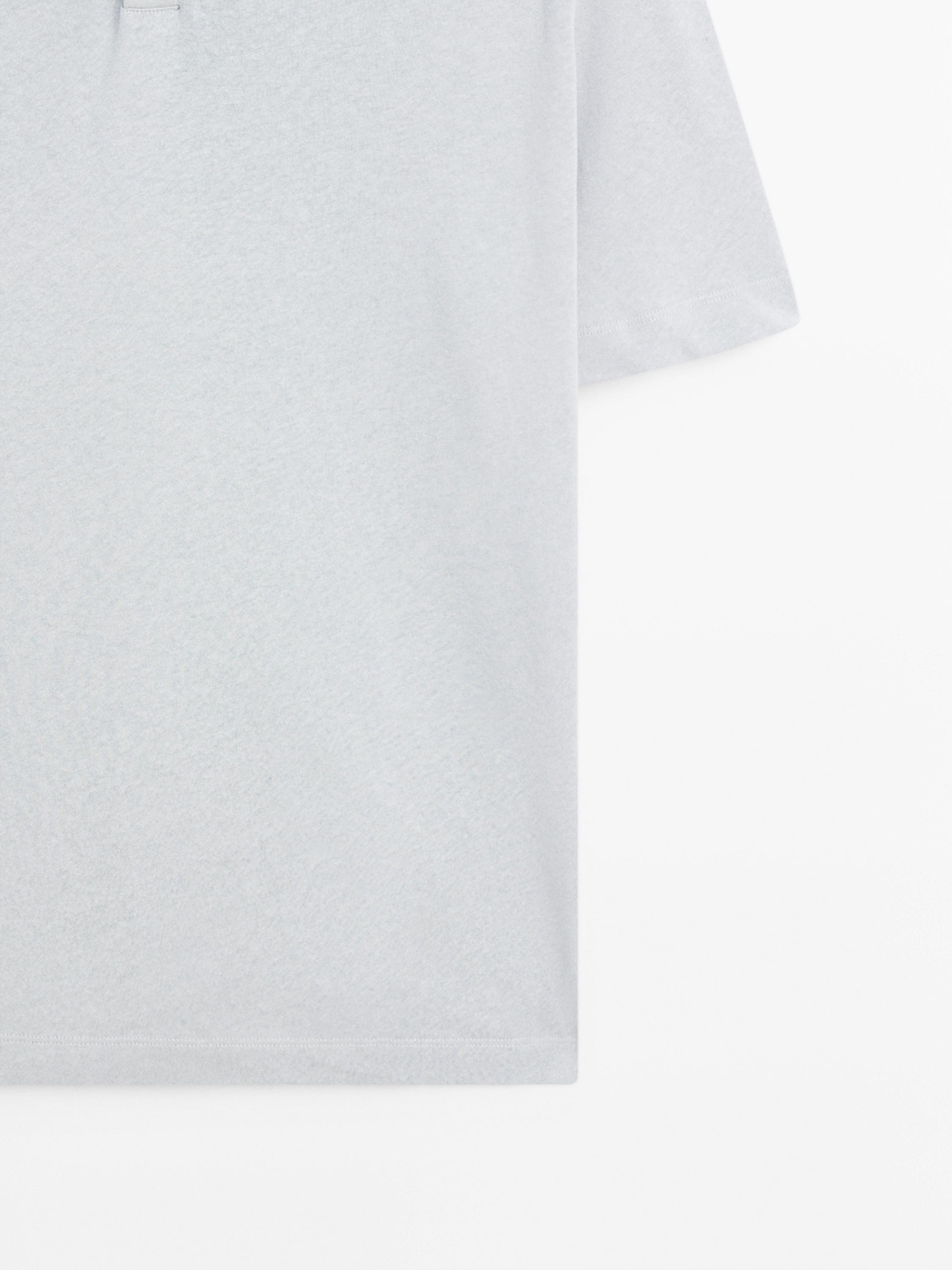 Short sleeve linen blend polo shirt